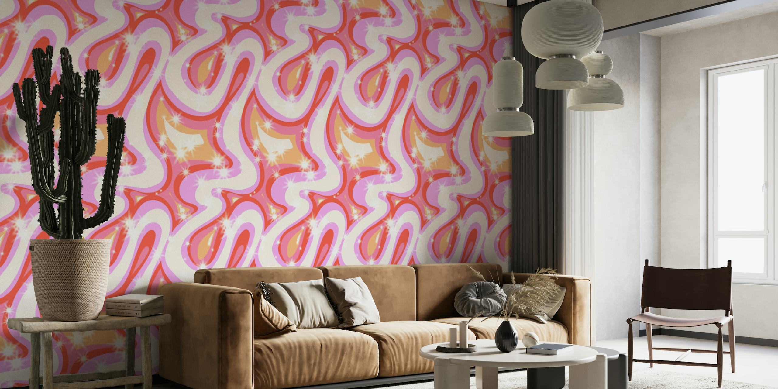 Groovy Party swirls pink wallpaper