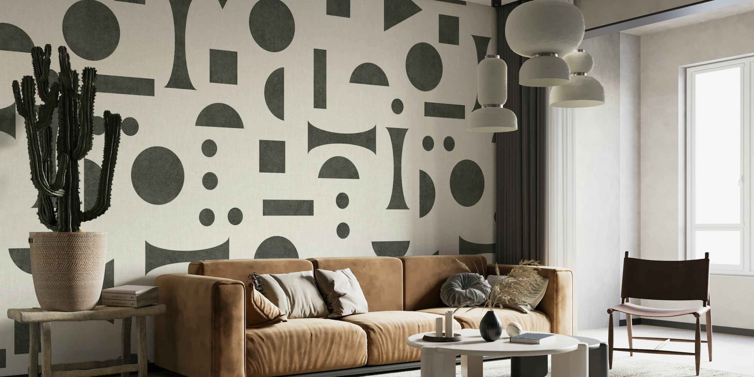 Mid century geometric black minimal shapes wallpaper