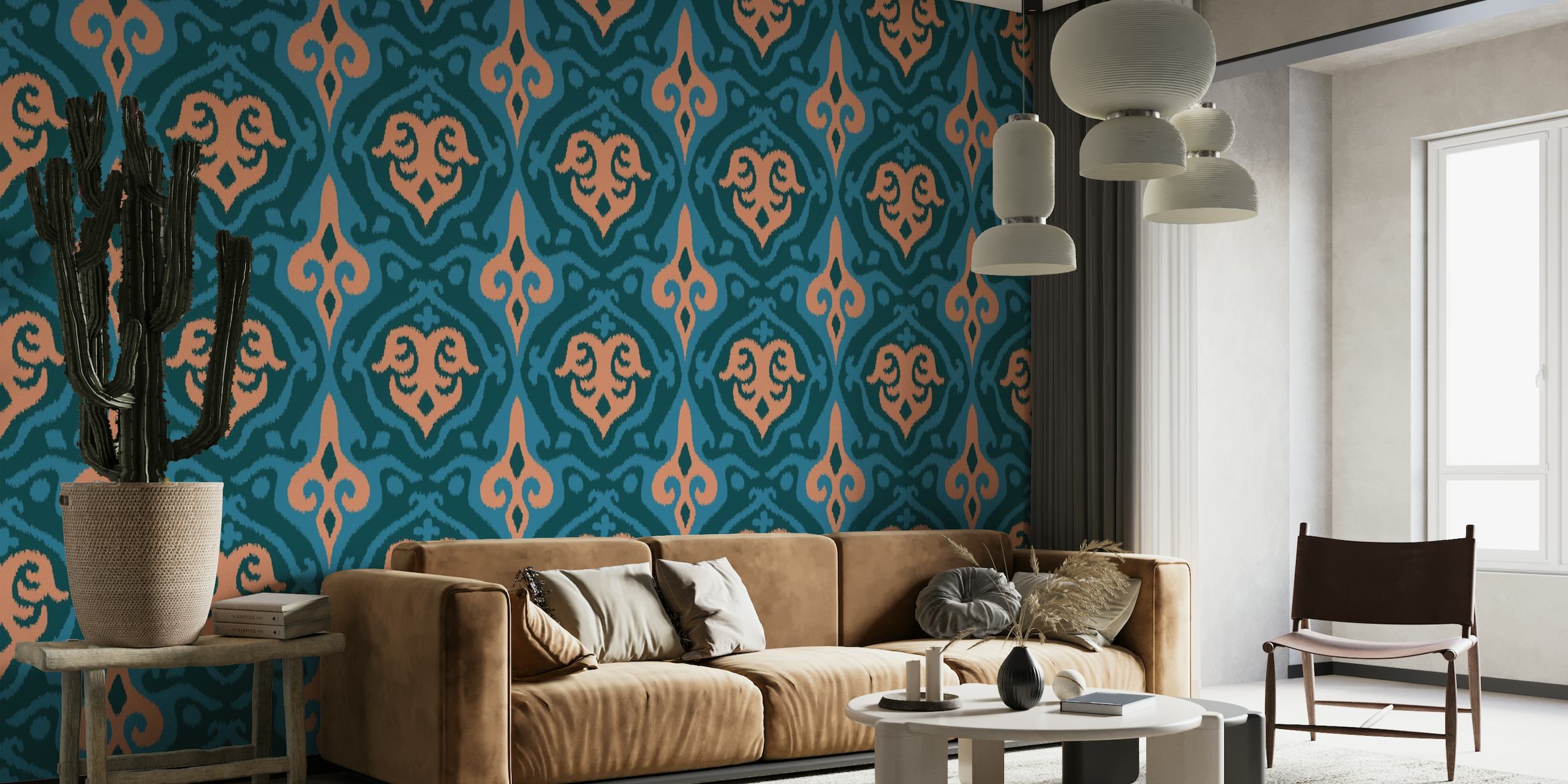 JAVA Boho Ikat Woven Texture Large Blue Teal wallpaper
