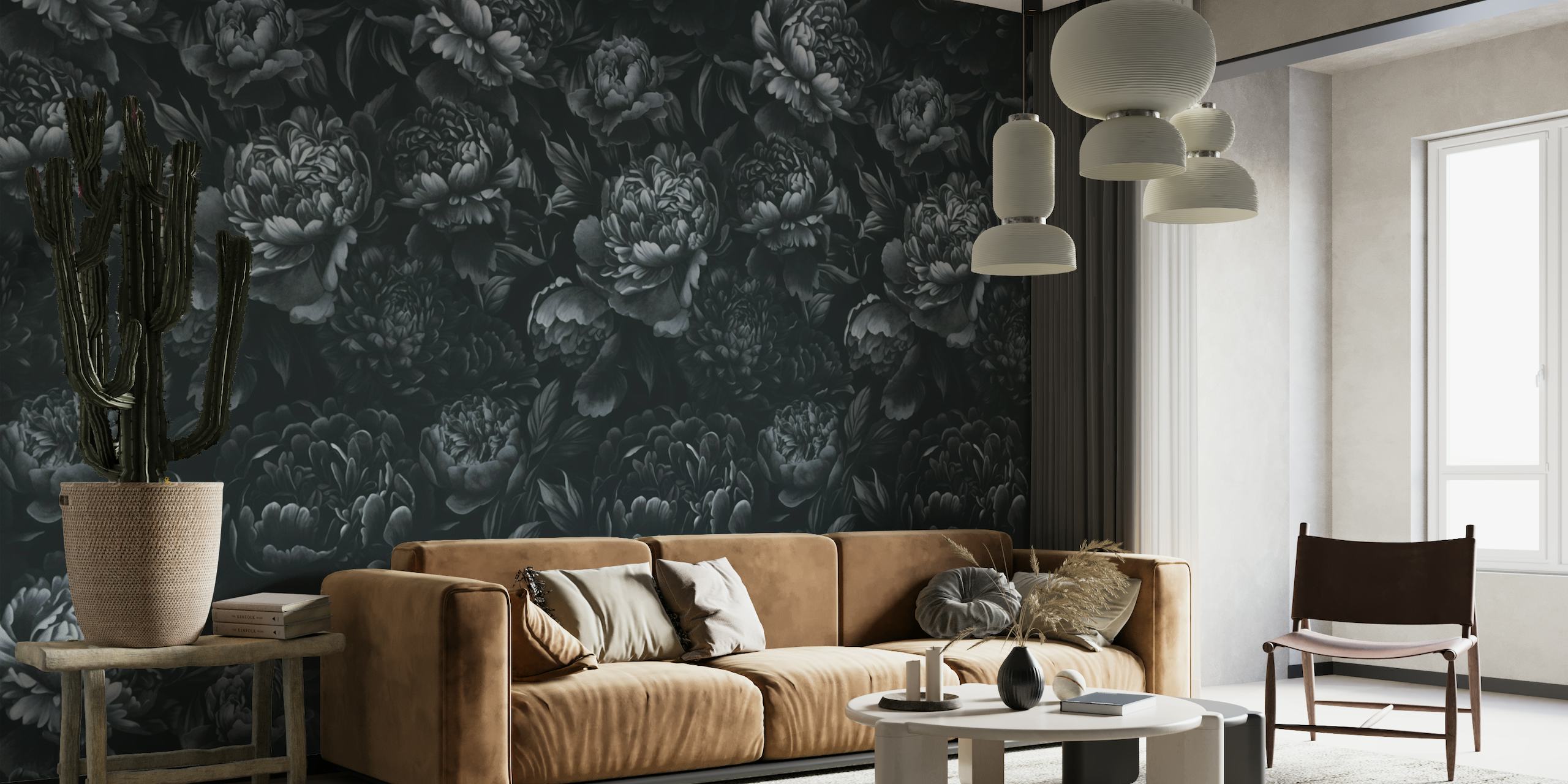 Moody Baroque Velveteen Flowers Grey wallpaper