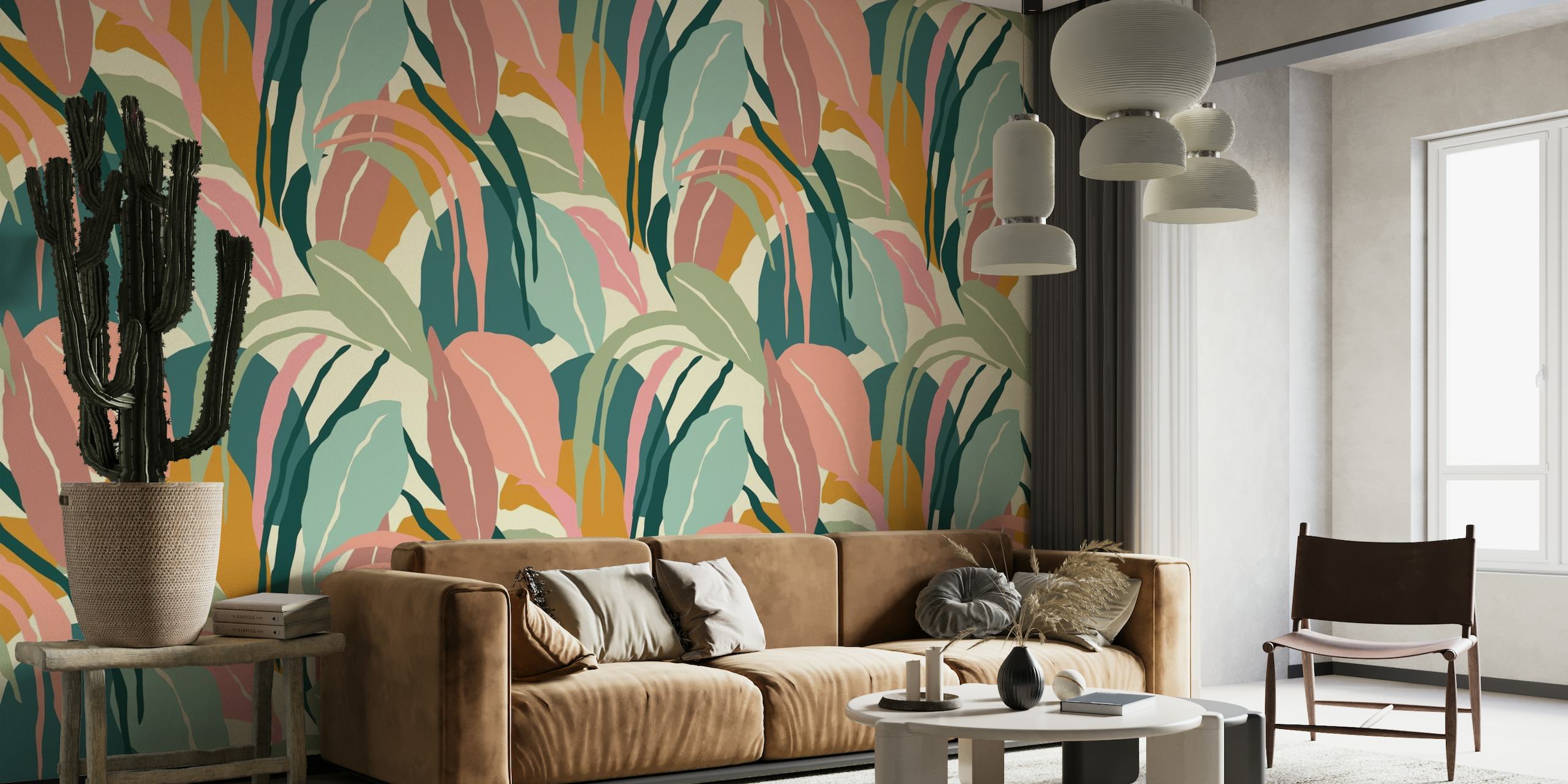 Pastel jungle leaves wallpaper