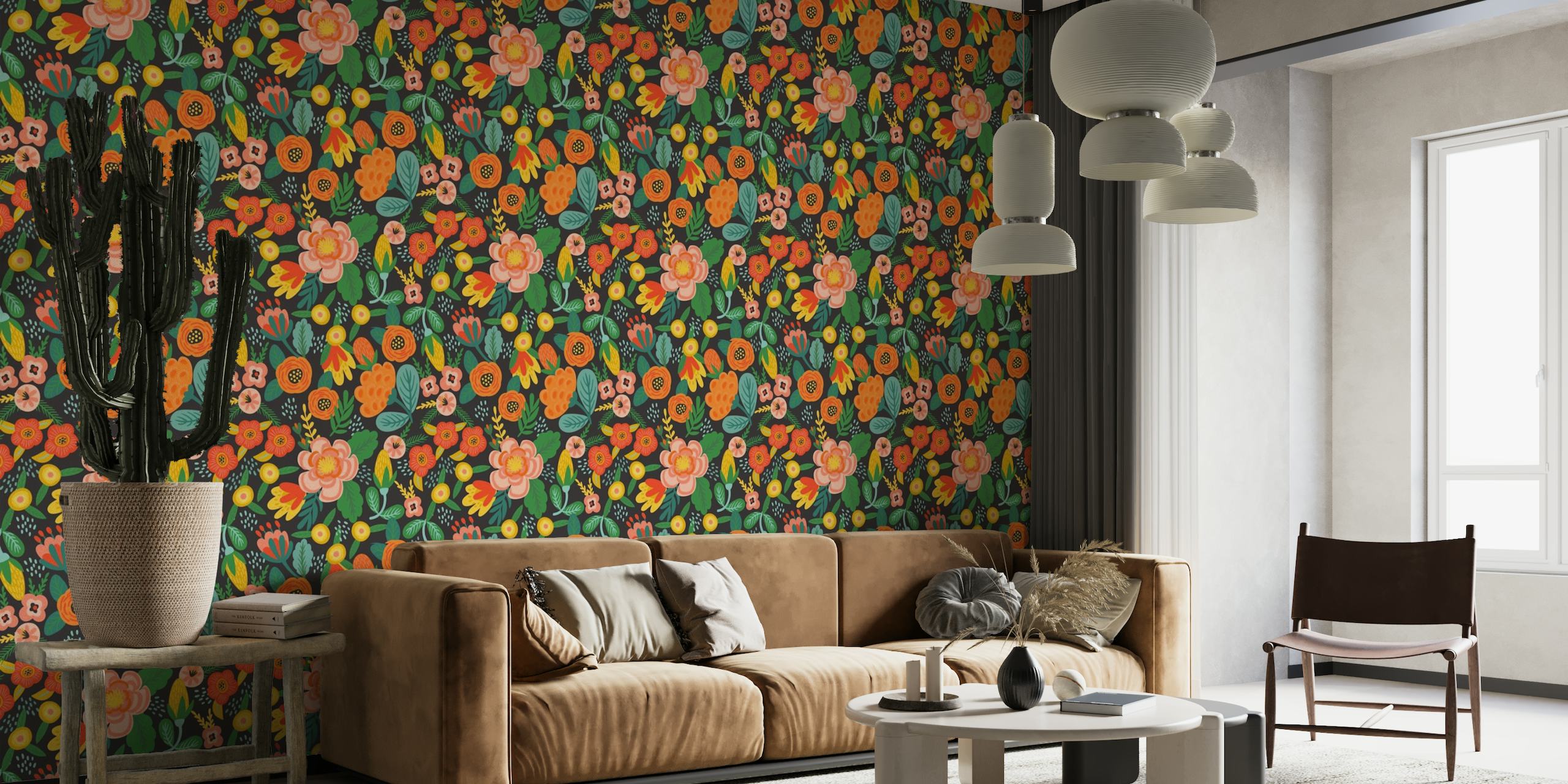 Folk floral wallpaper
