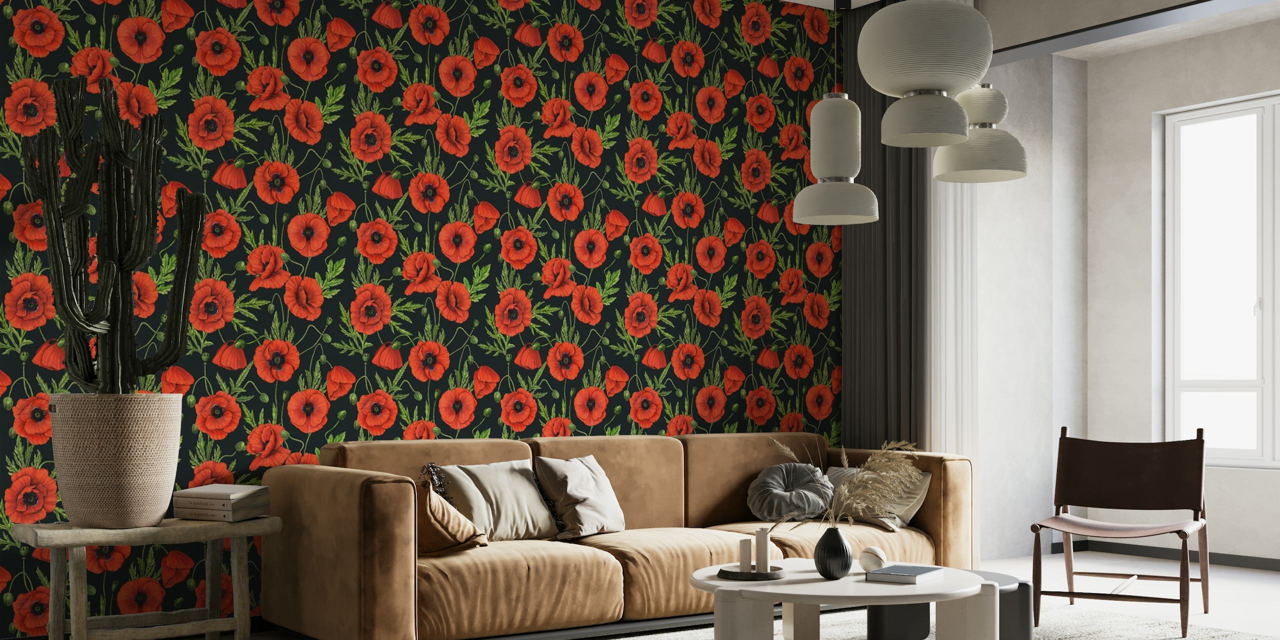 Poppies on black wallpaper