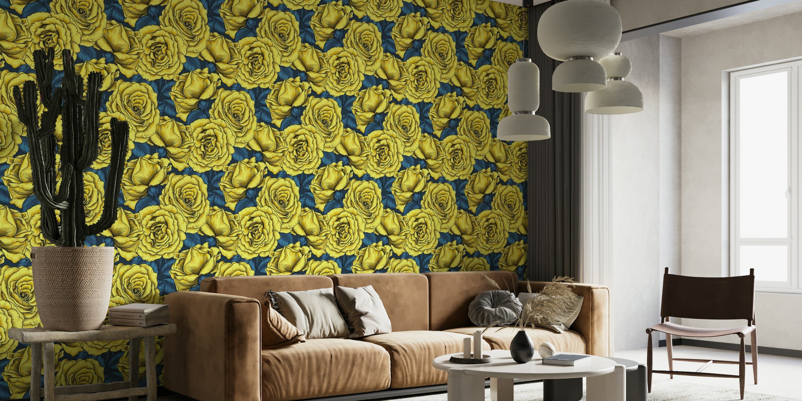 Yellow roses with blue leaves wallpaper