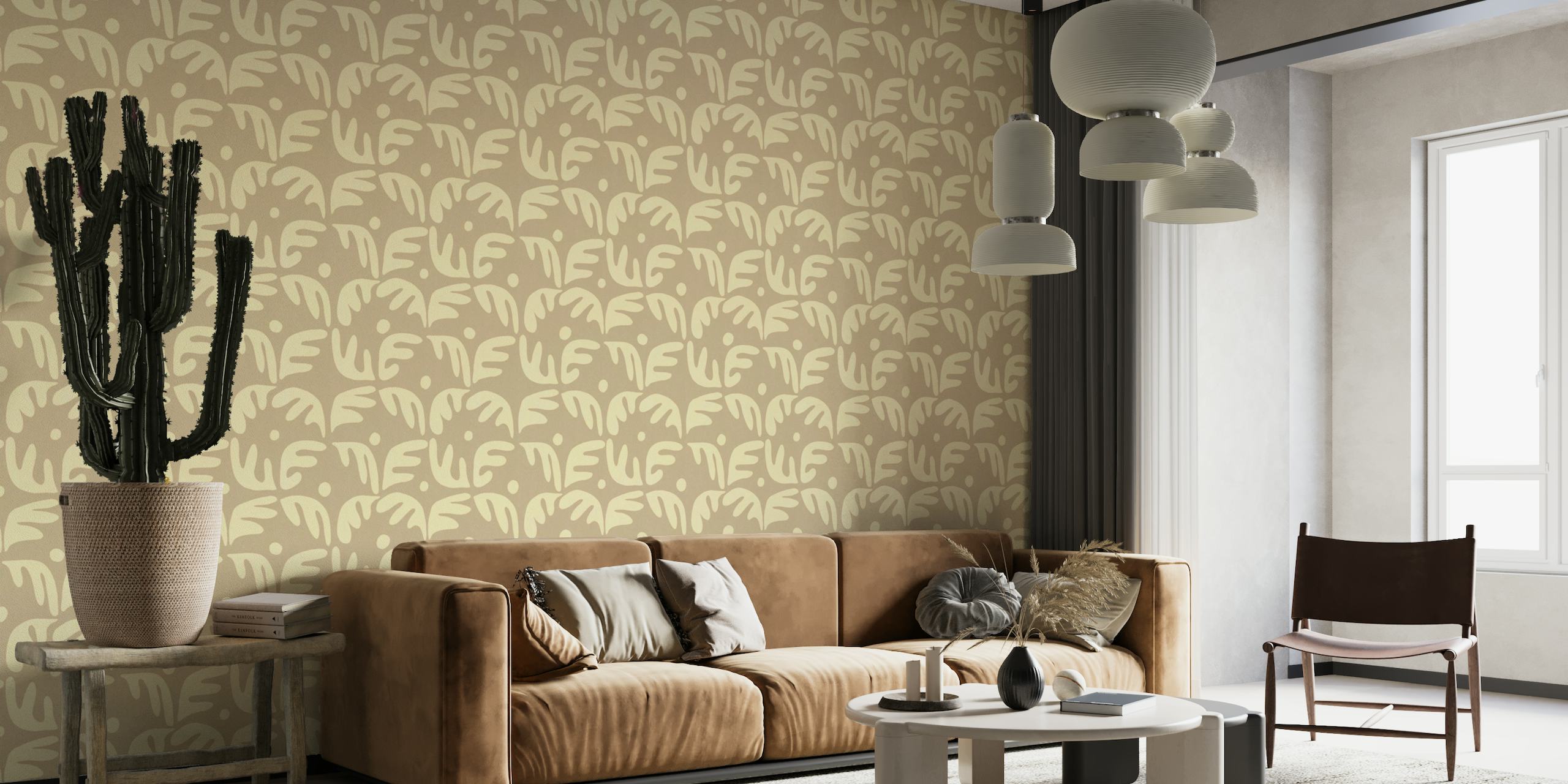 Palms in beige wallpaper