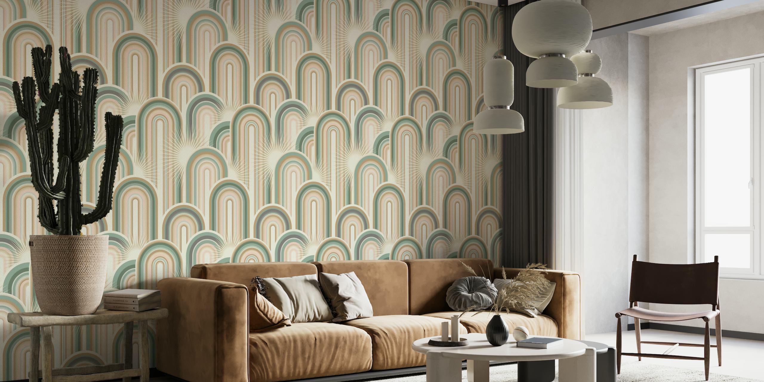 Deco Desert Rainbow Cactus • WALLPAPER 1. Teal, camel and pink tapete