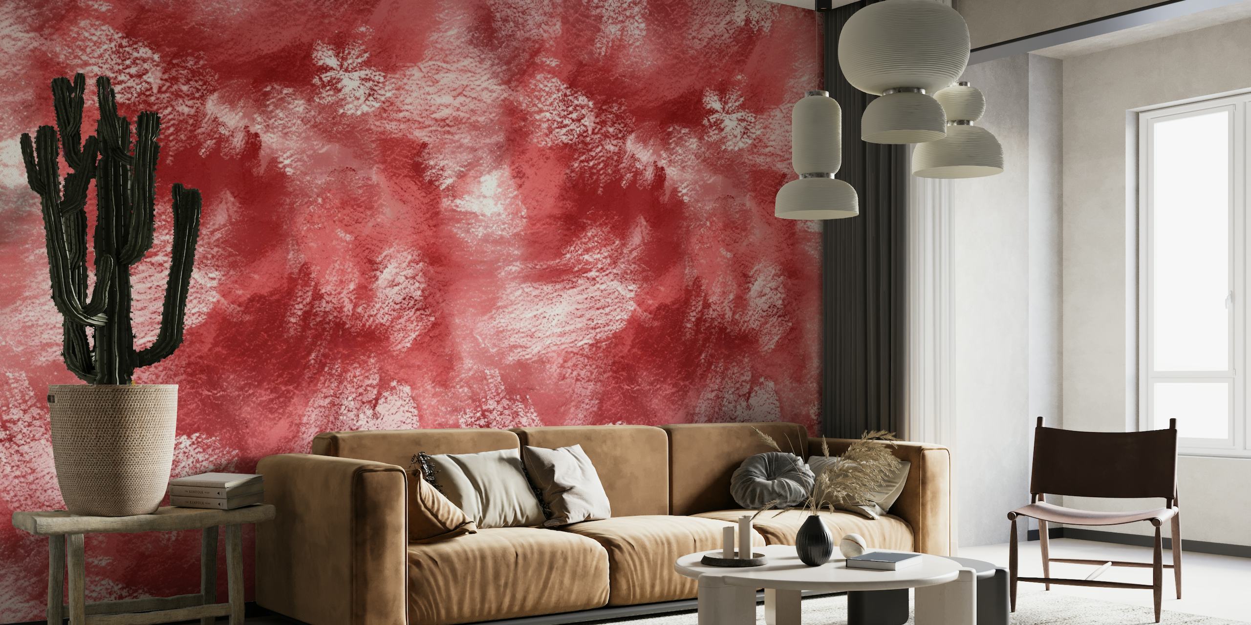 Abstract red painterly wall mural for home decor