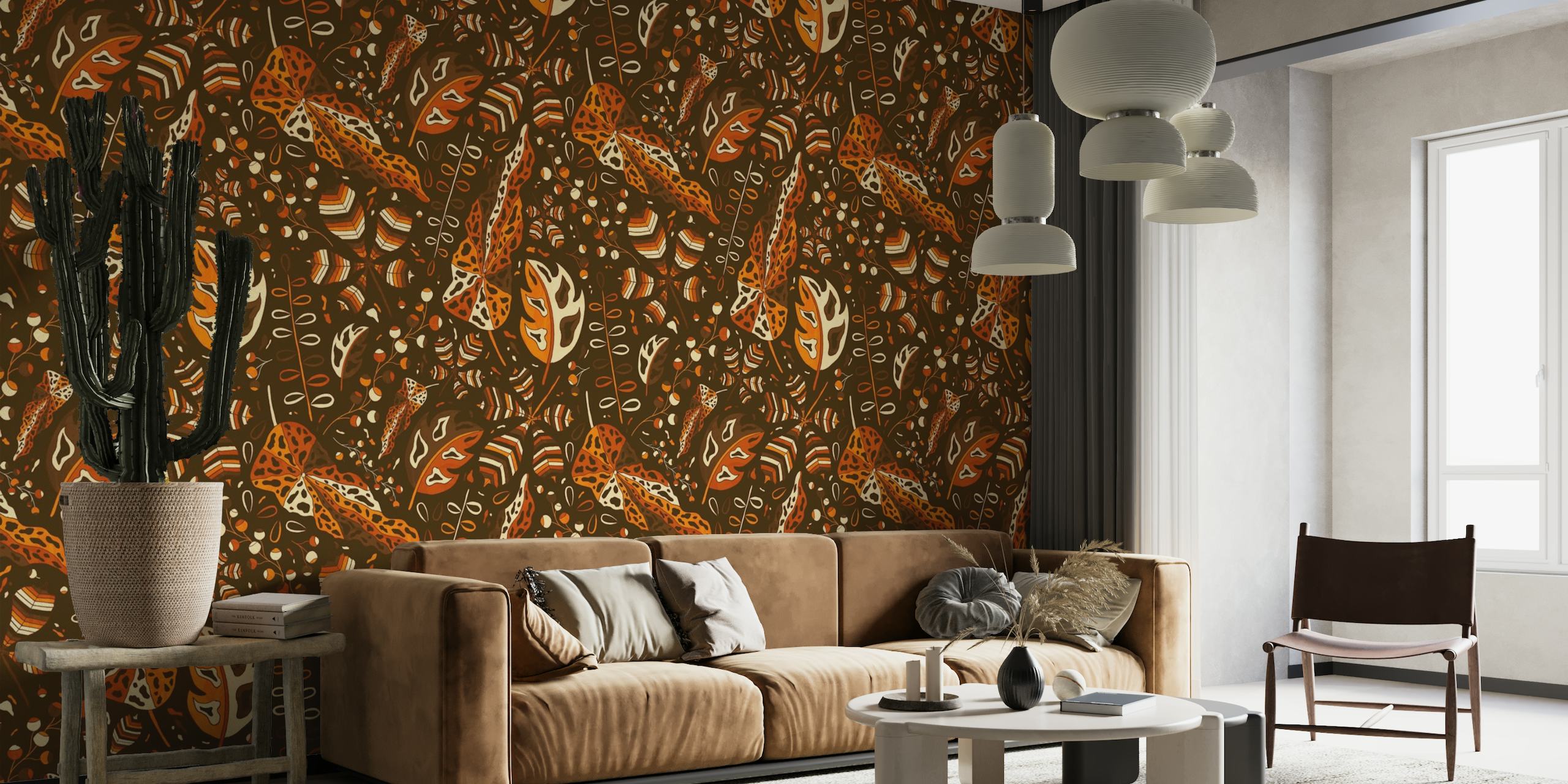 Orange Retro Maximalist Floral Pattern wallpaper