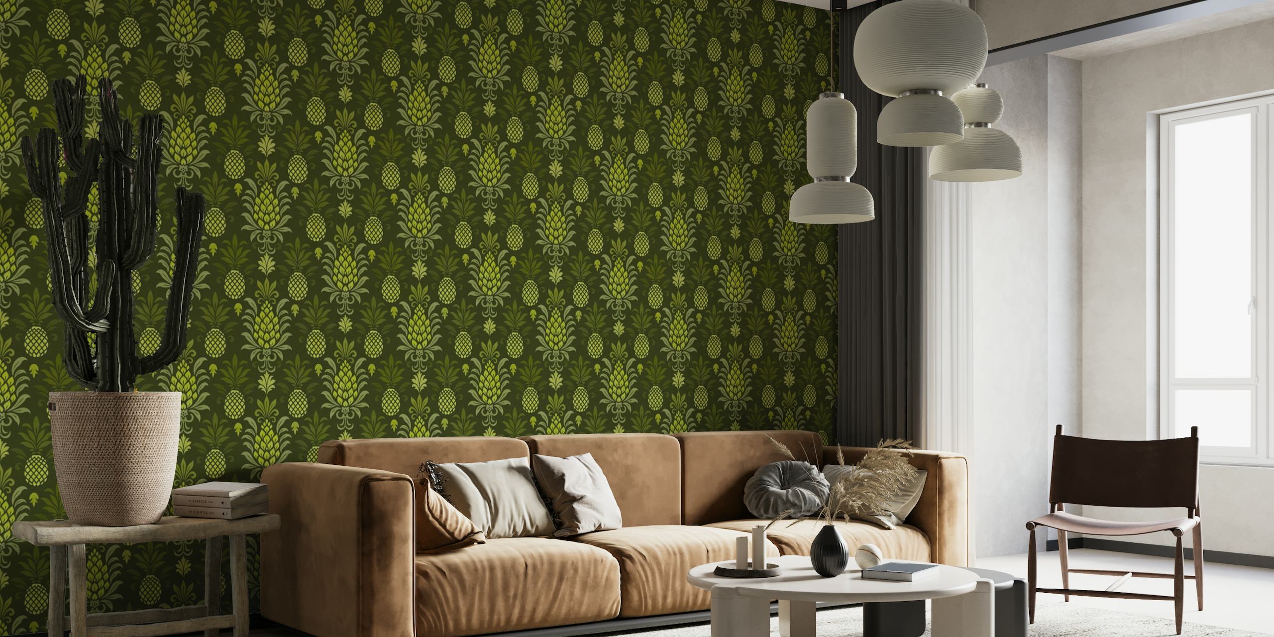 Modern Monochrome Pineapple Chic Textured Green behang