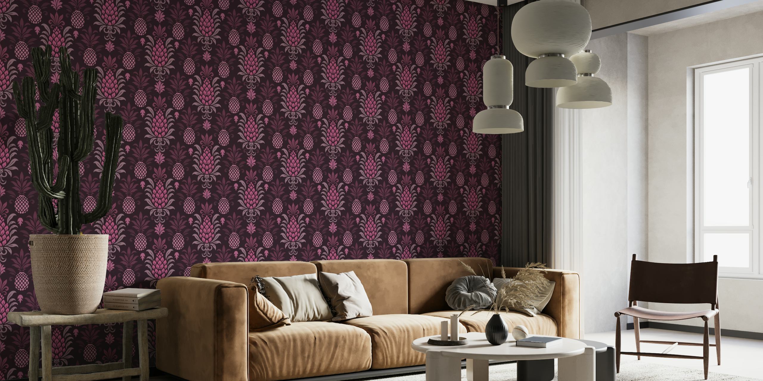 Modern Monochrome Pineapple Chic Pink Purple wallpaper