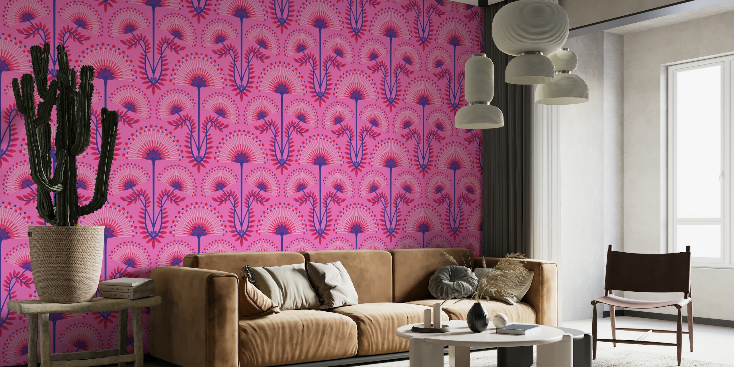 MIMOSA Art Deco Floral - Fuchsia Pink - Large behang