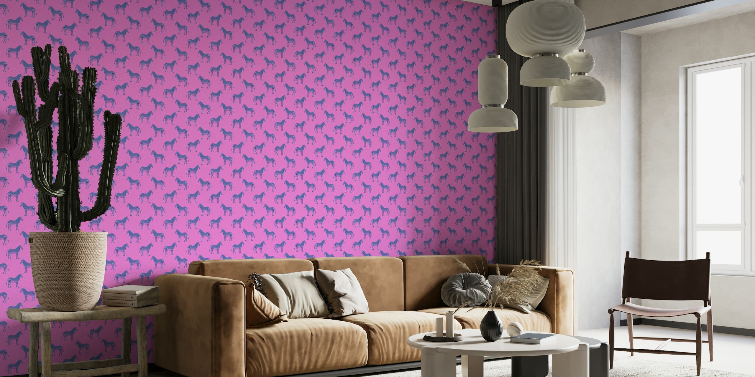 Hot Pink and Blue Zebra Block Print Pattern wallpaper