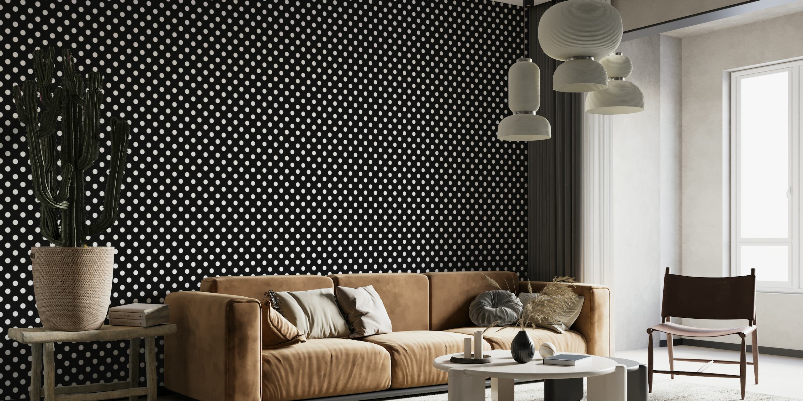Polka Dots - White on Black wallpaper