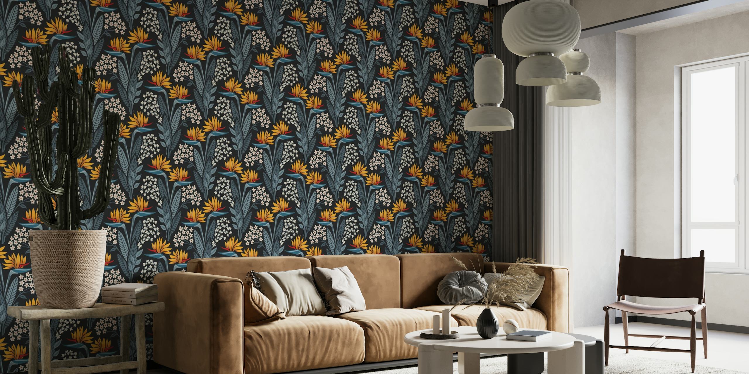 2302 - grey yellow strelitzia / bird of paradise wallpaper