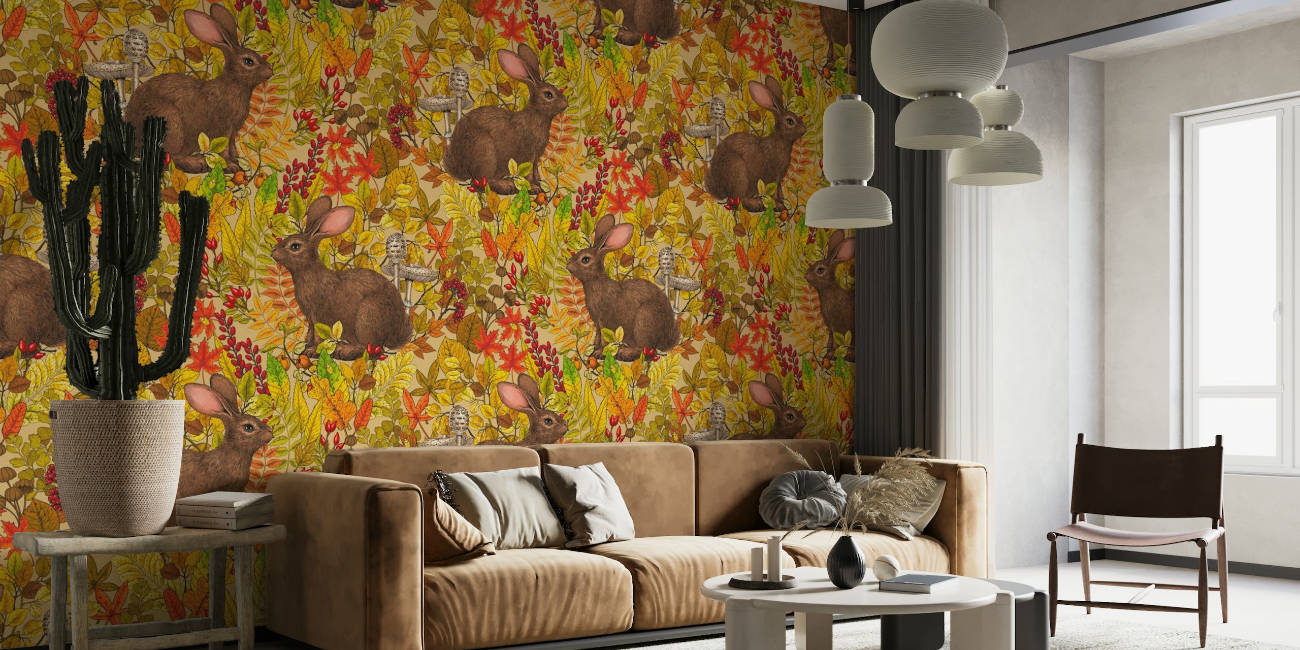 Autumn Rabbit on honey wallpaper