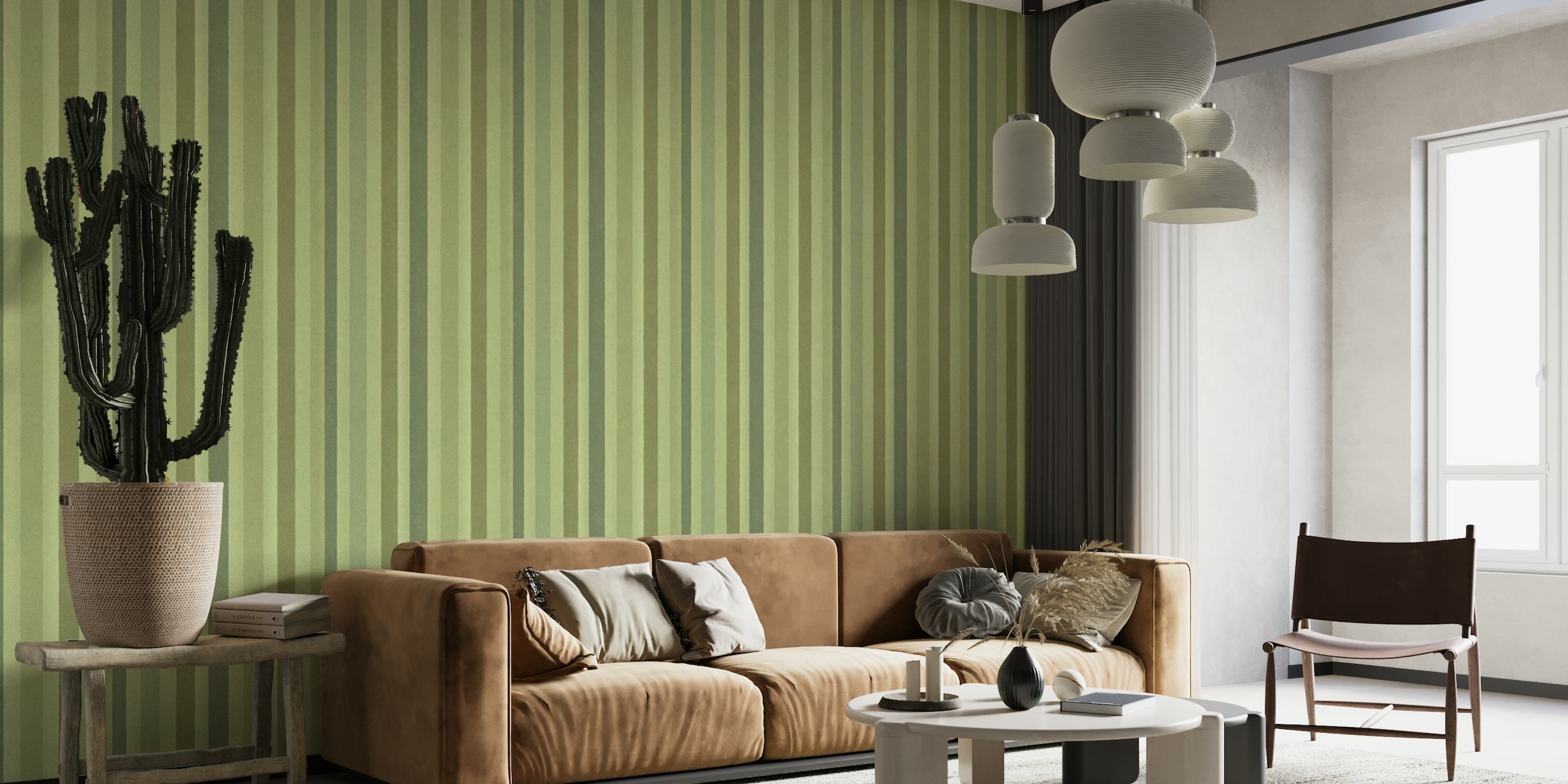 Whimsy Velvet Style Stripe Pattern Vertikal Sage Green papel pintado