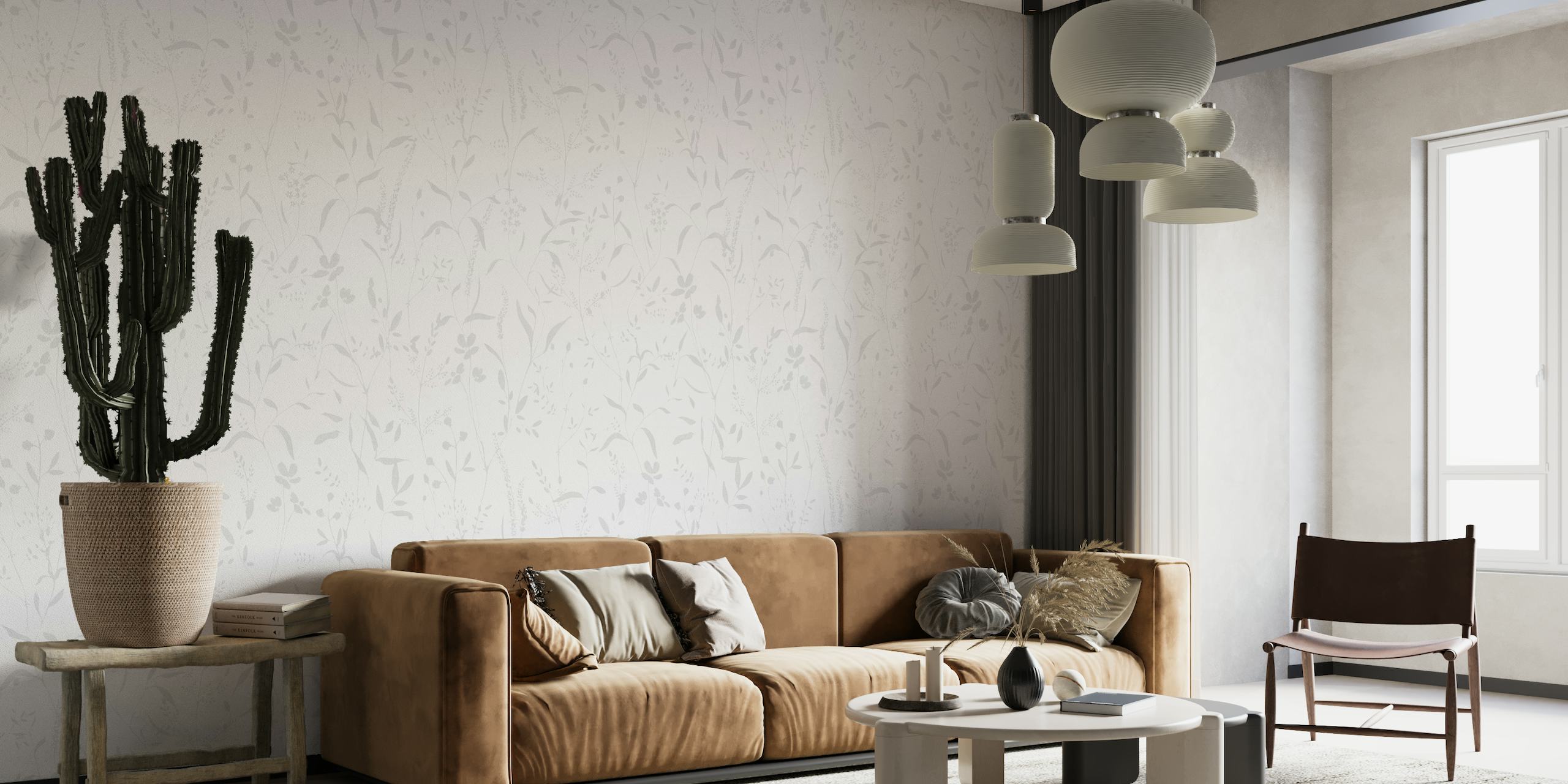 Light gray botanical patterns on a white background wall mural
