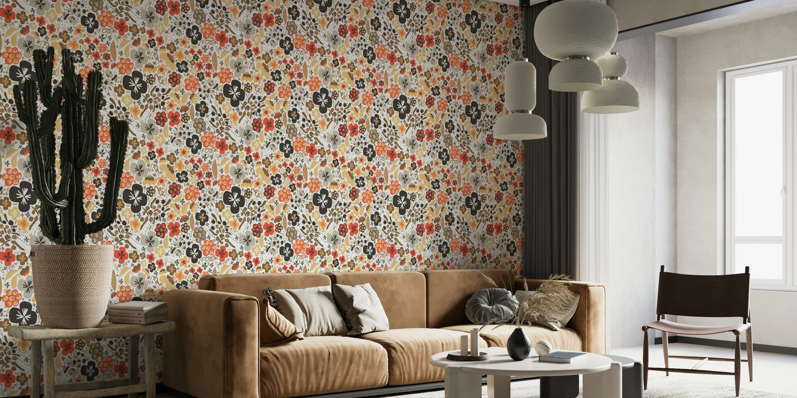 Retro floral pattern white wallpaper