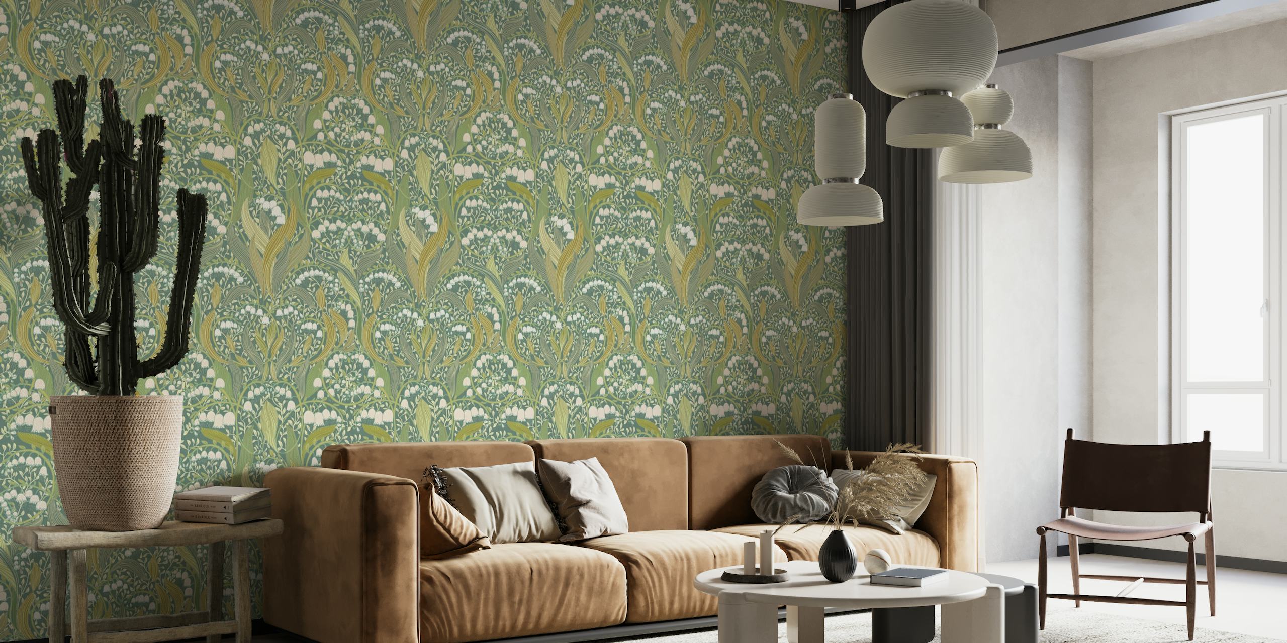 William Morris style lily of the valley sage wallpaper
