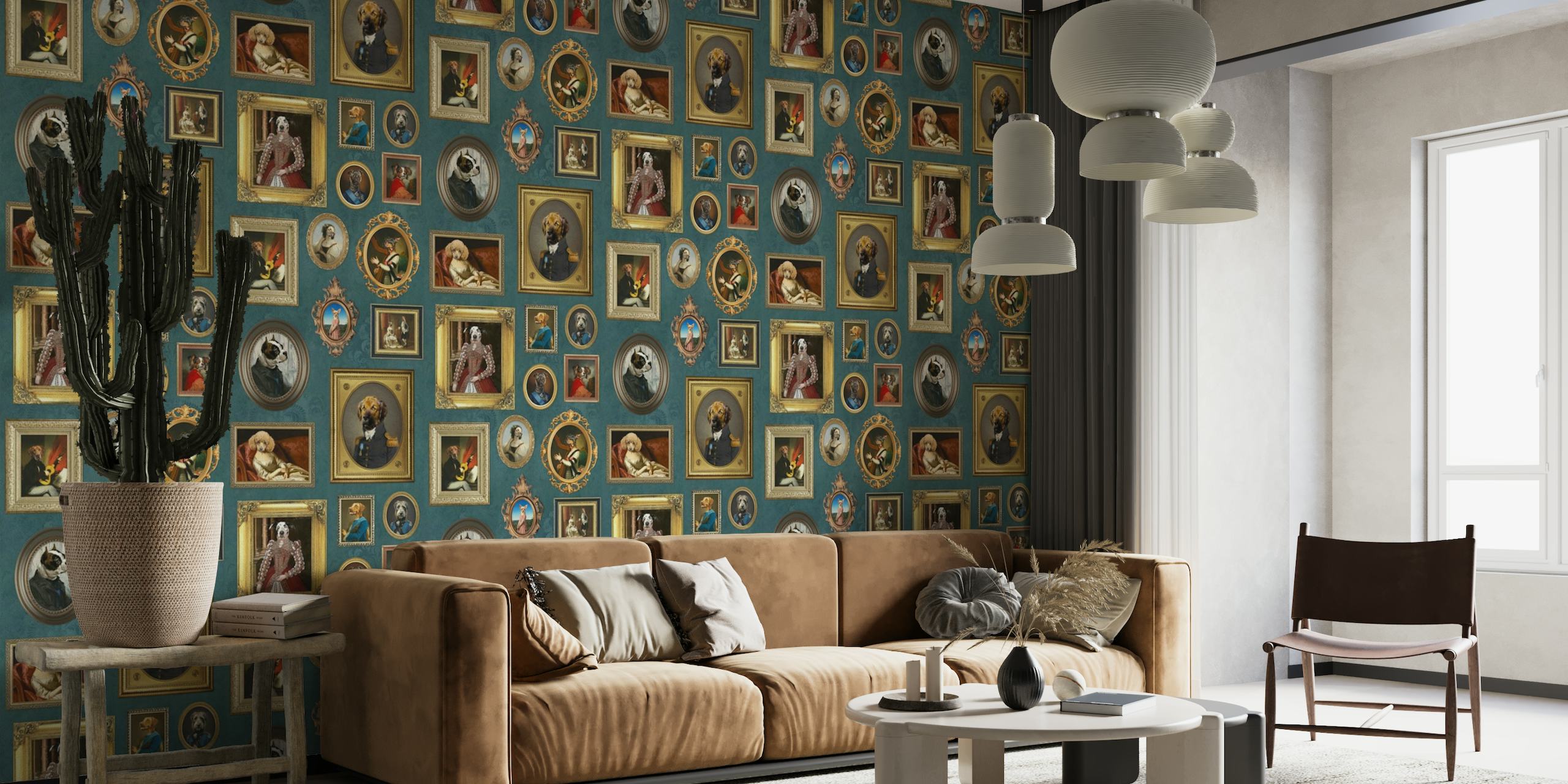 Dog Lovers Portrait Collection in teal blue wallpaper