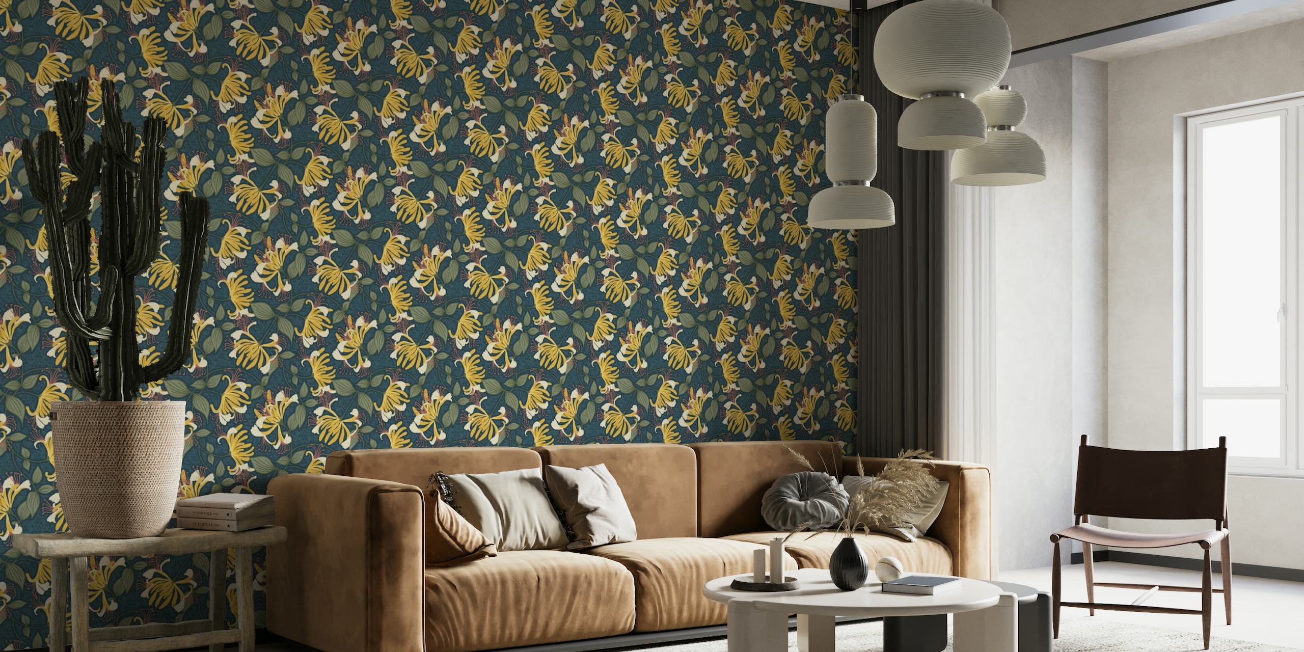 Golden Honeysuckle Trailing Floral wallpaper