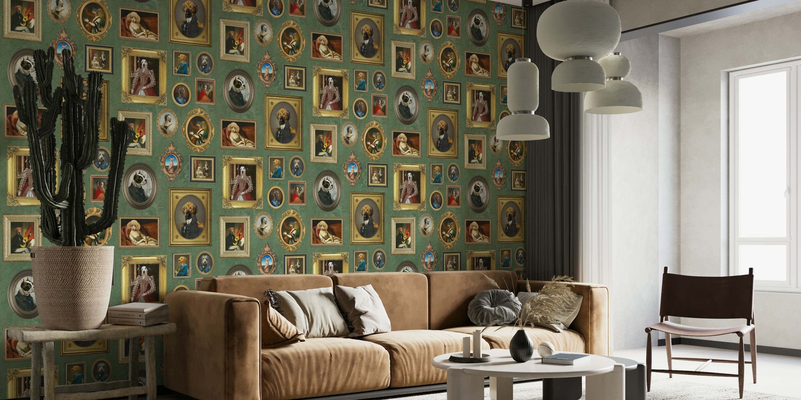 Dog Lovers Portrait Collection in sage green wallpaper