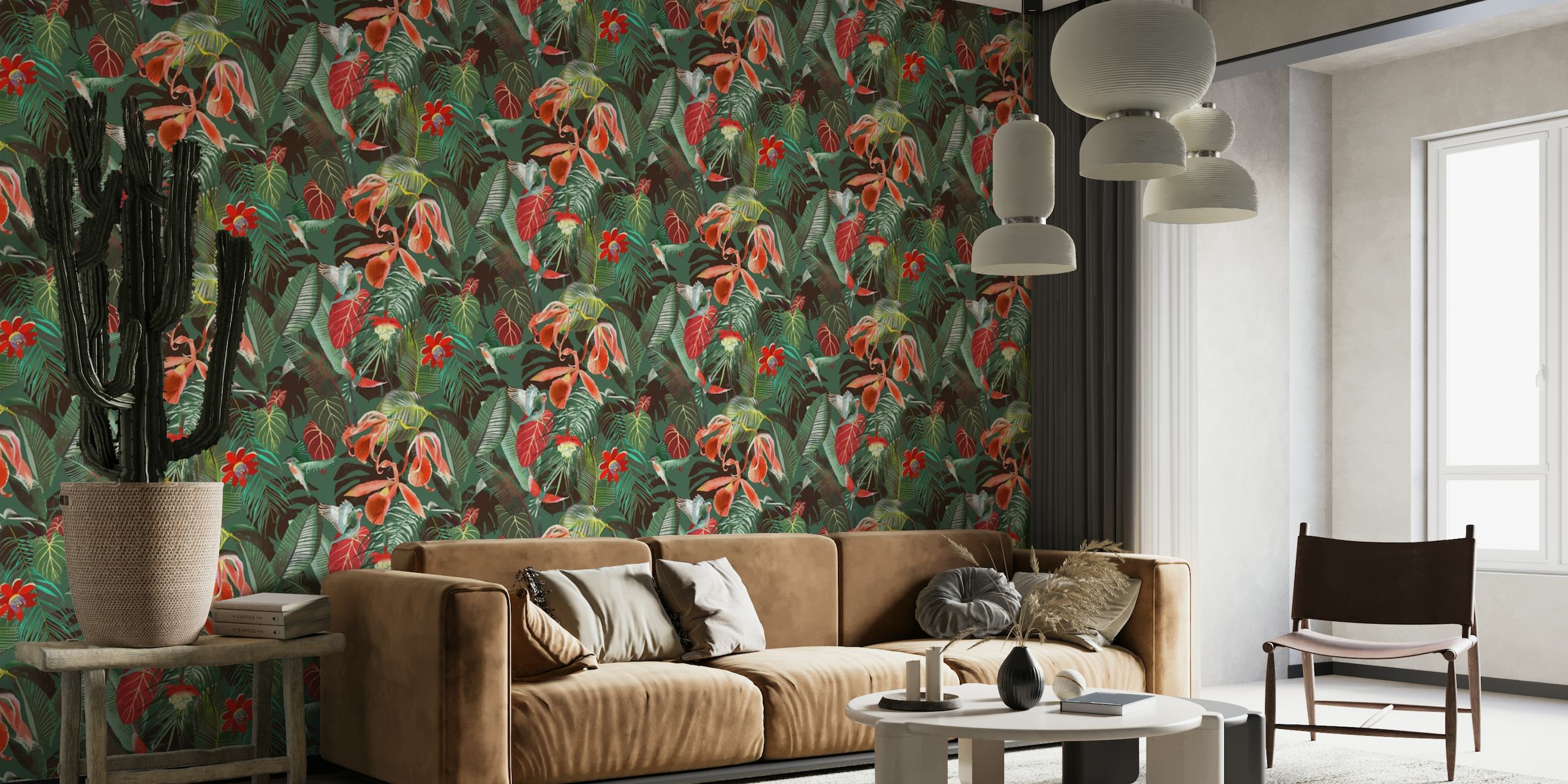 Dark jungle hummingbirds palm fronds wallpaper