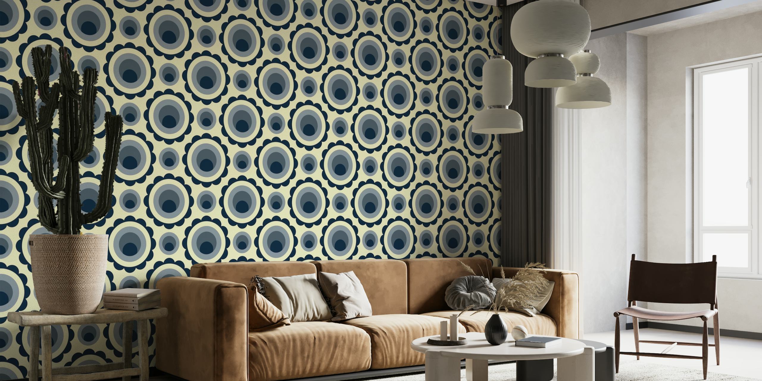 Abstract grey circles retro pattern (2266) ταπετσαρία