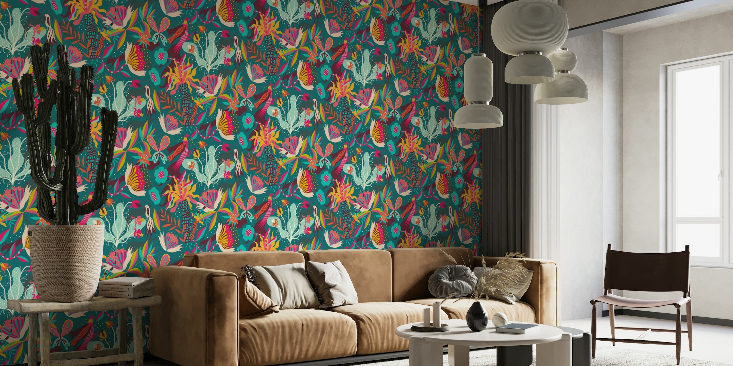 Fantastic jungle teal wallpaper