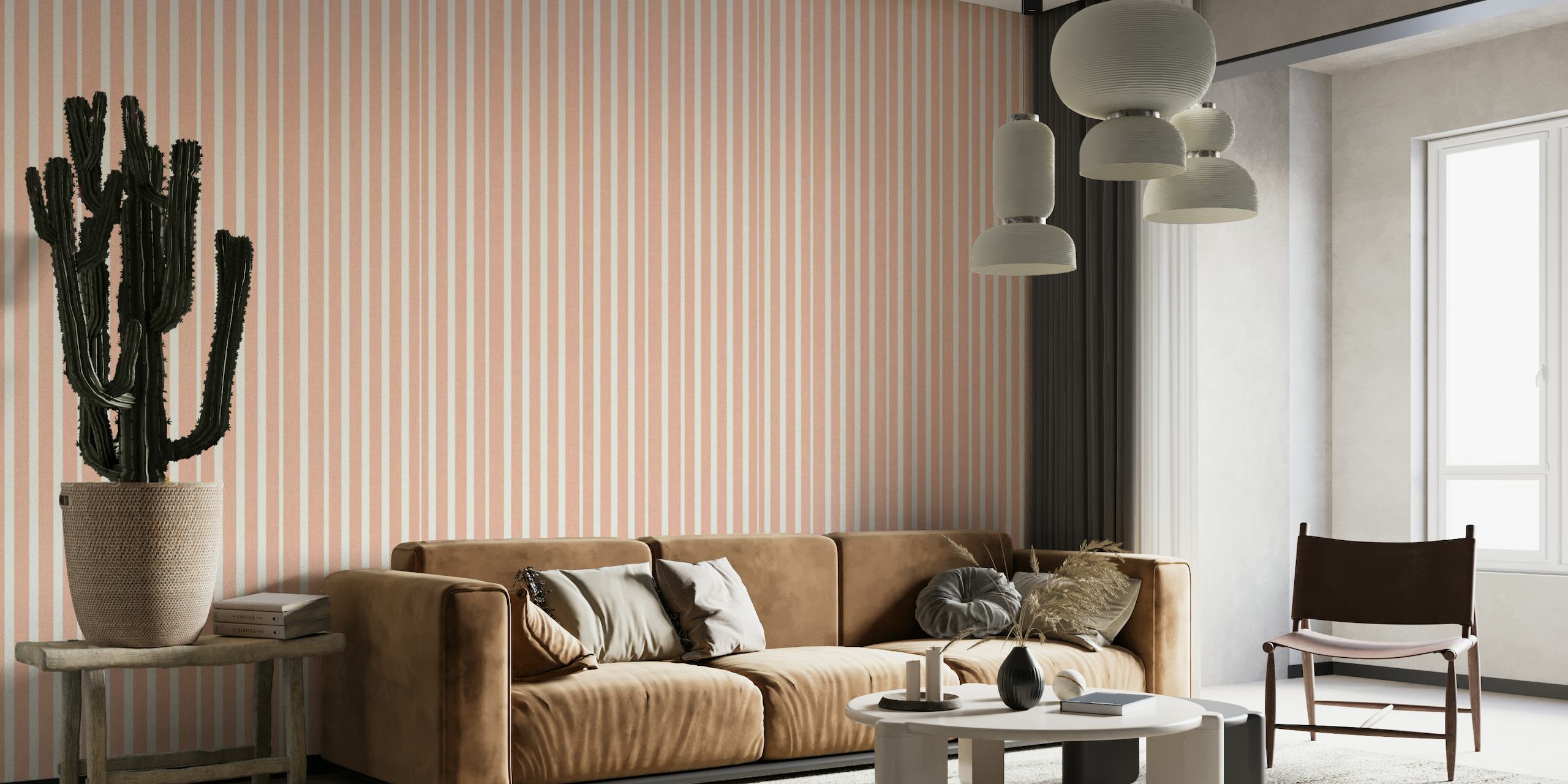 Retro Stripes Coral Wall Mural with Soft Warm Tones
