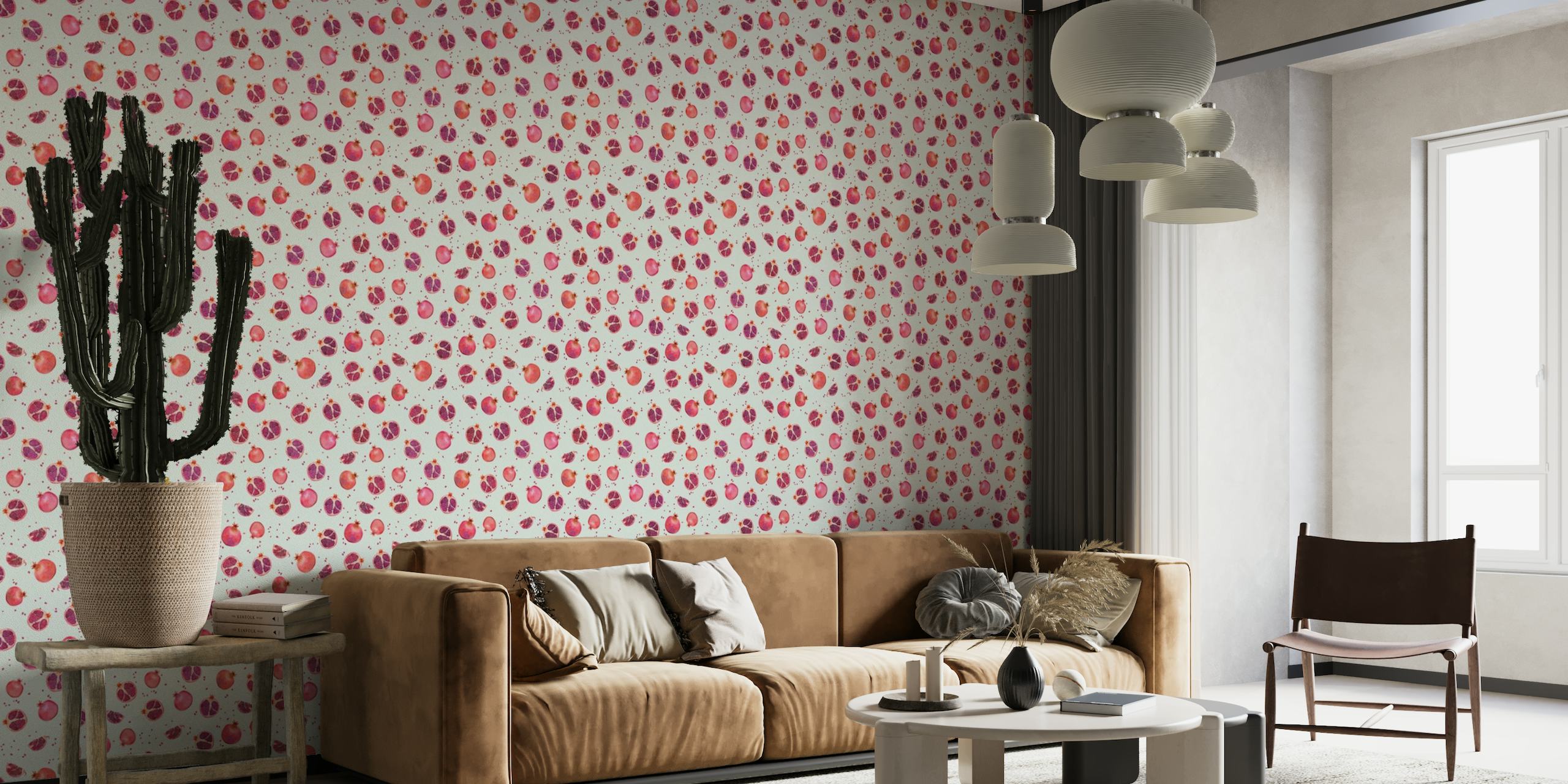 Pomegranate whole and halved fruit pattern wall mural
