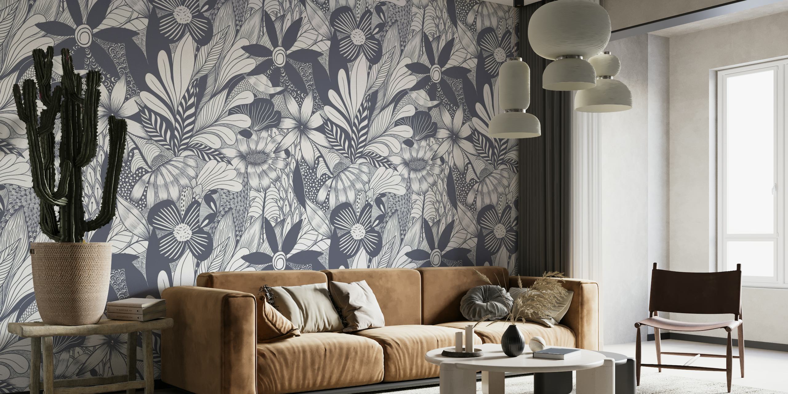 Hand-drawn Zentangle flowers wallpaper