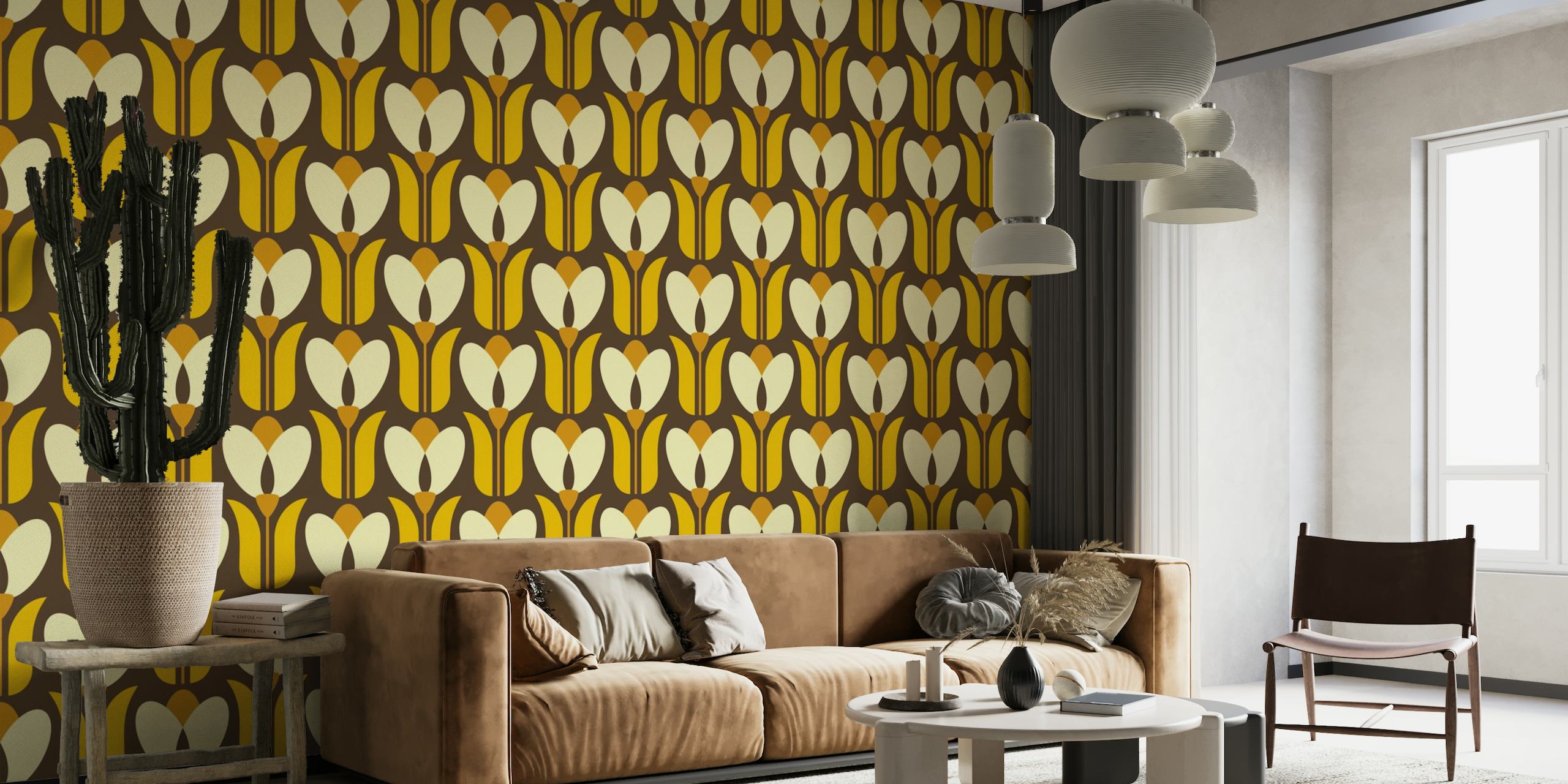 Retro tulips, brown yellow / 2862C wallpaper