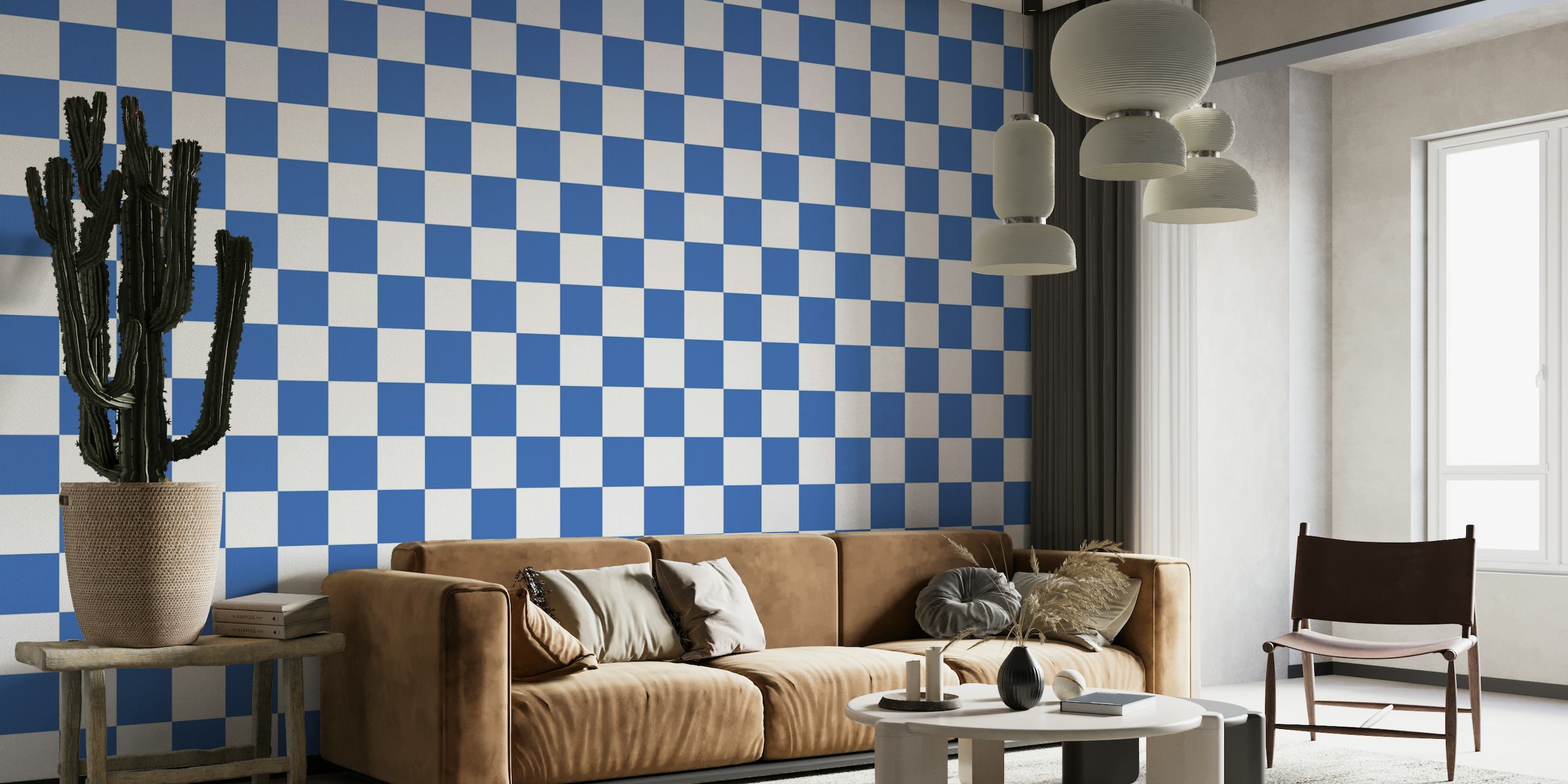 Checkerboard Large - Blue and White behang
