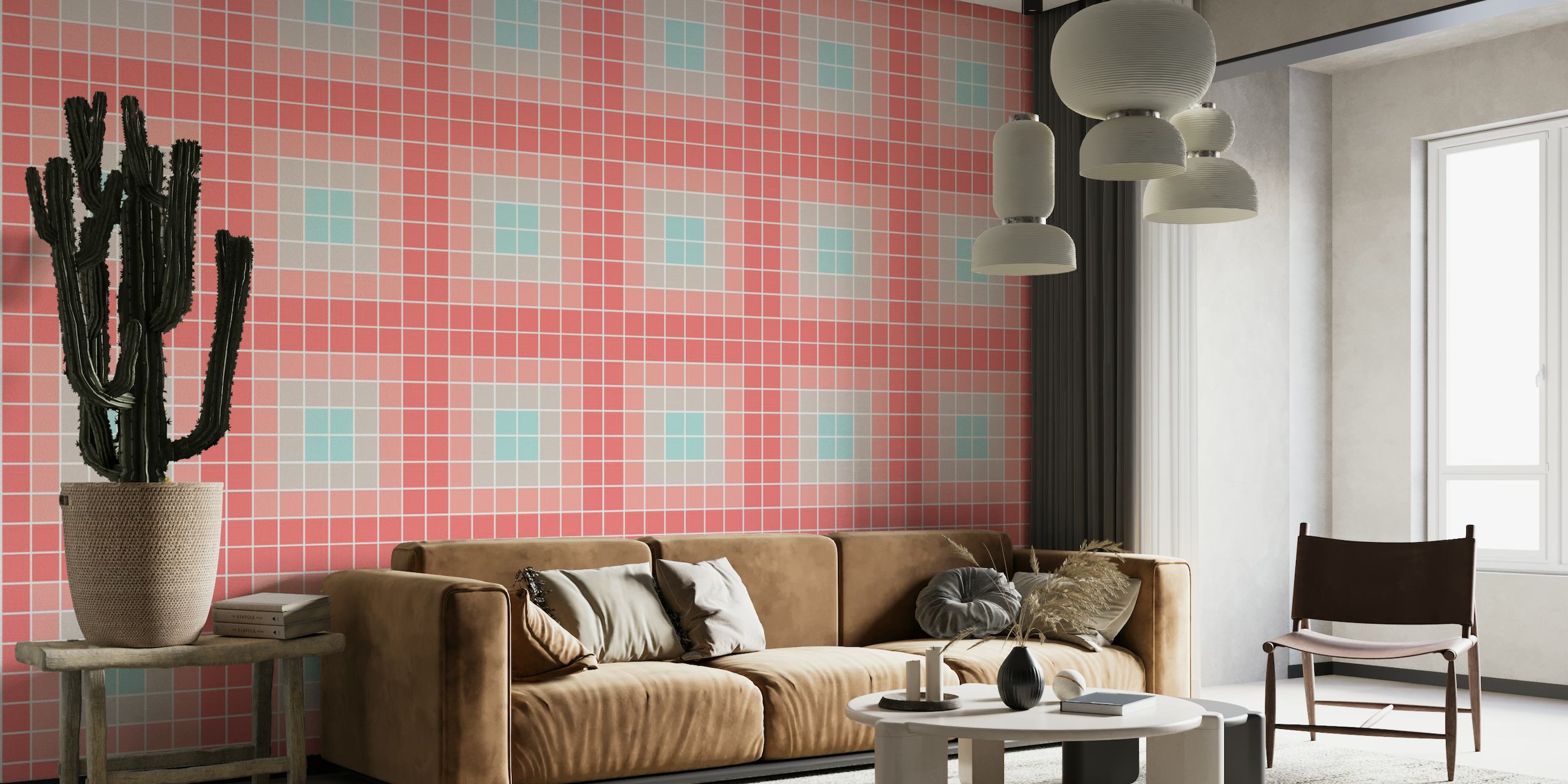 70s-style gradient squares wall mural with a central blue square