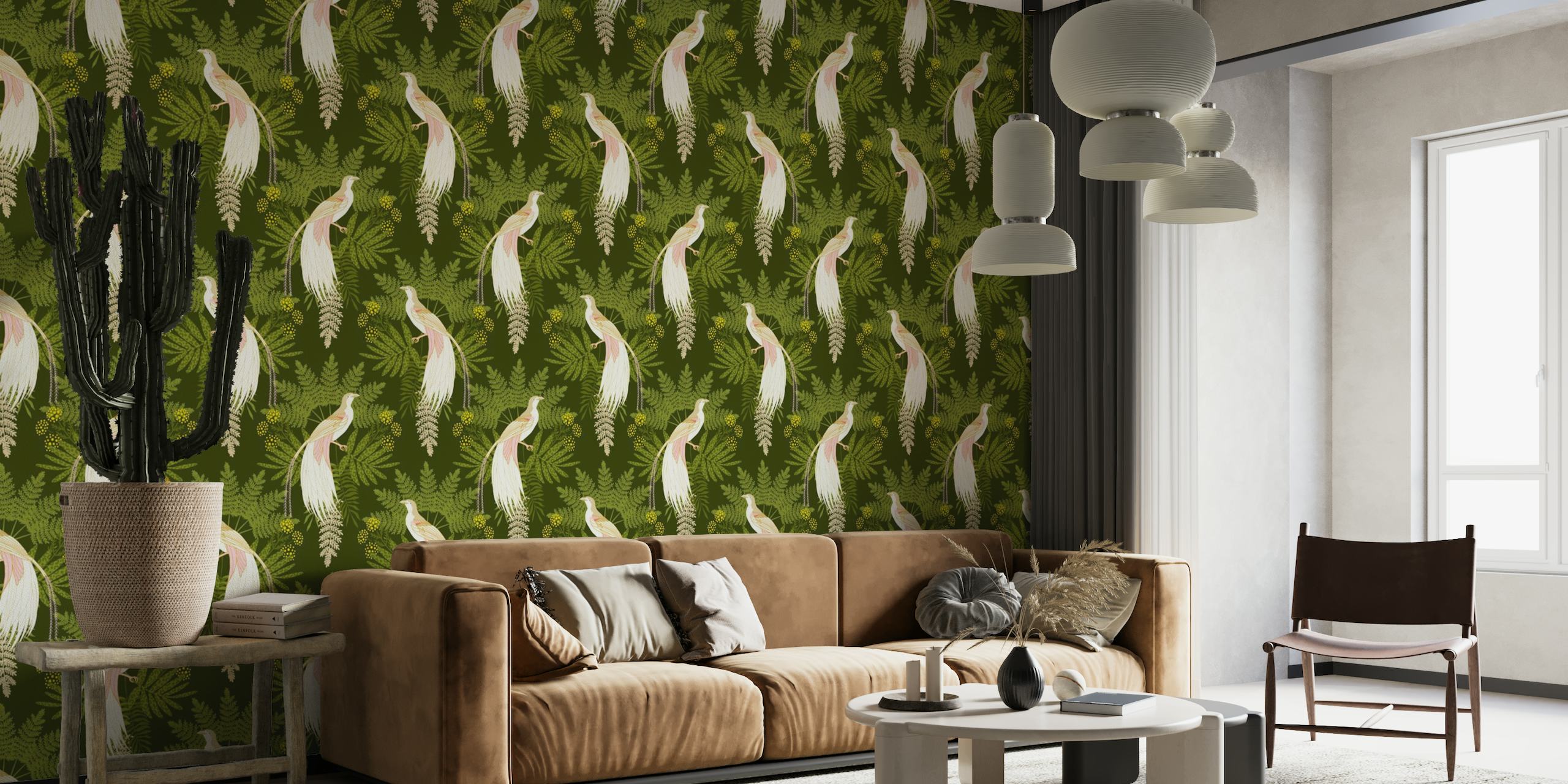 Tropical bird of paradise and greenery wall mural