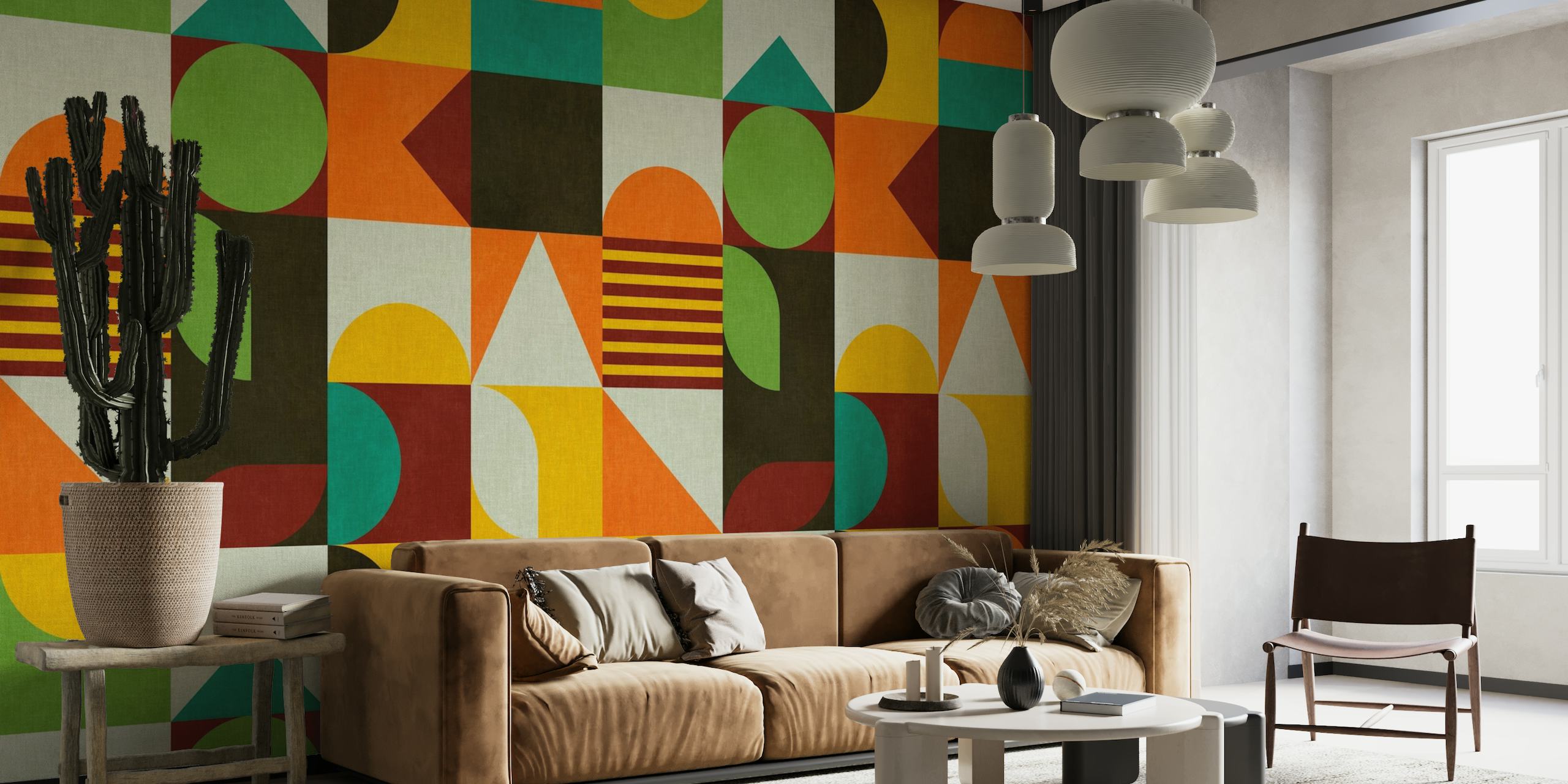 Bauhaus mid century geometric boho wallpaper