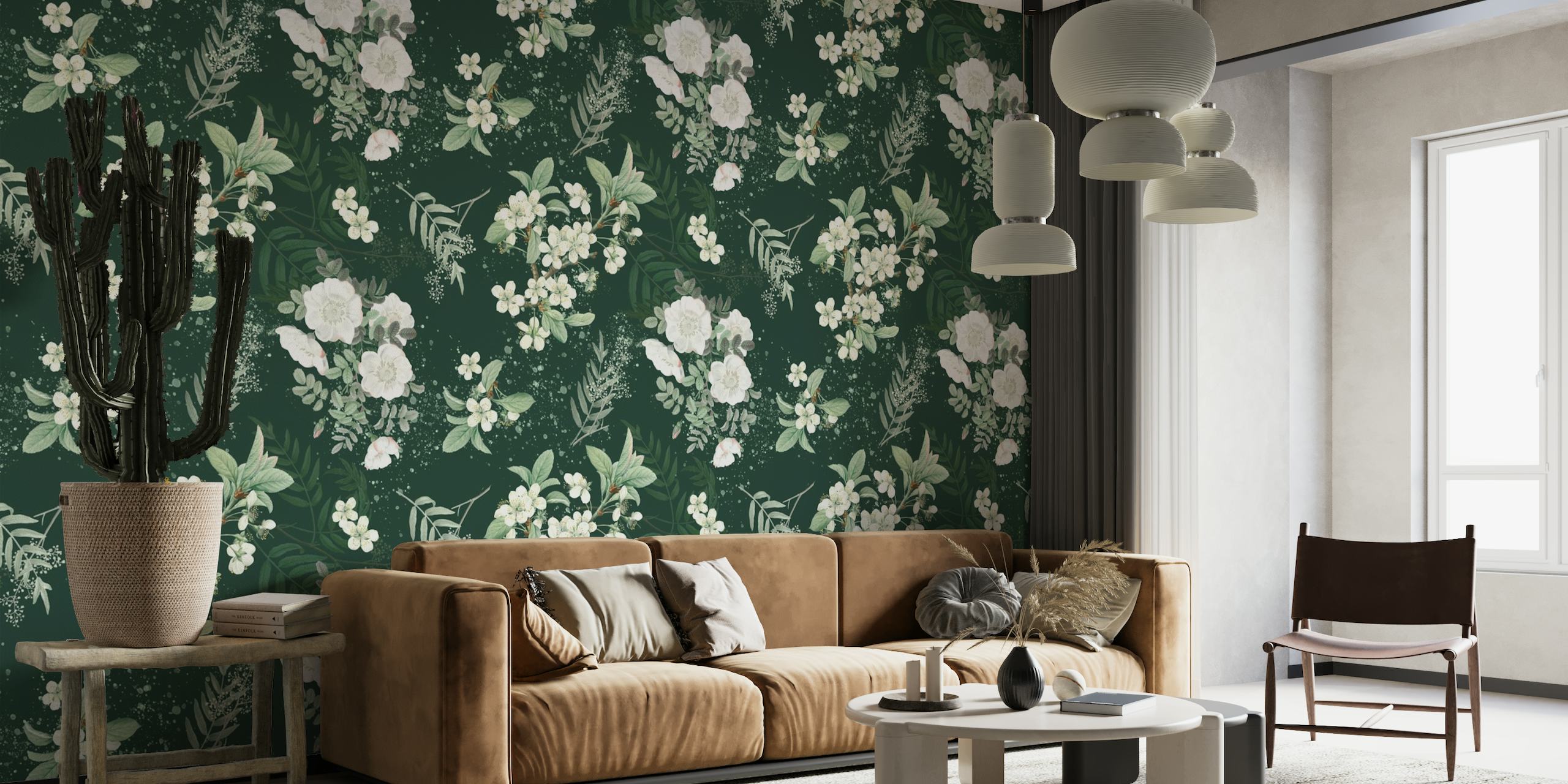 White Flowers with Dark Green Background wallpaper