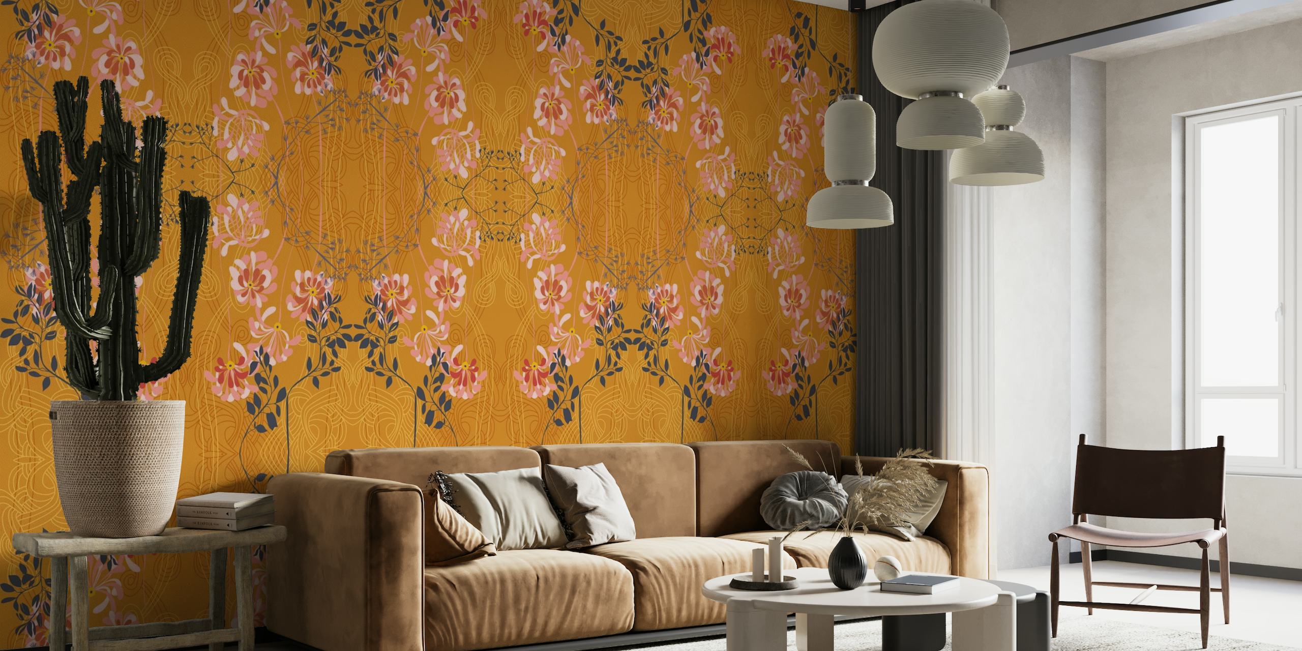 Art Nouveau floral honey pattern wallpaper