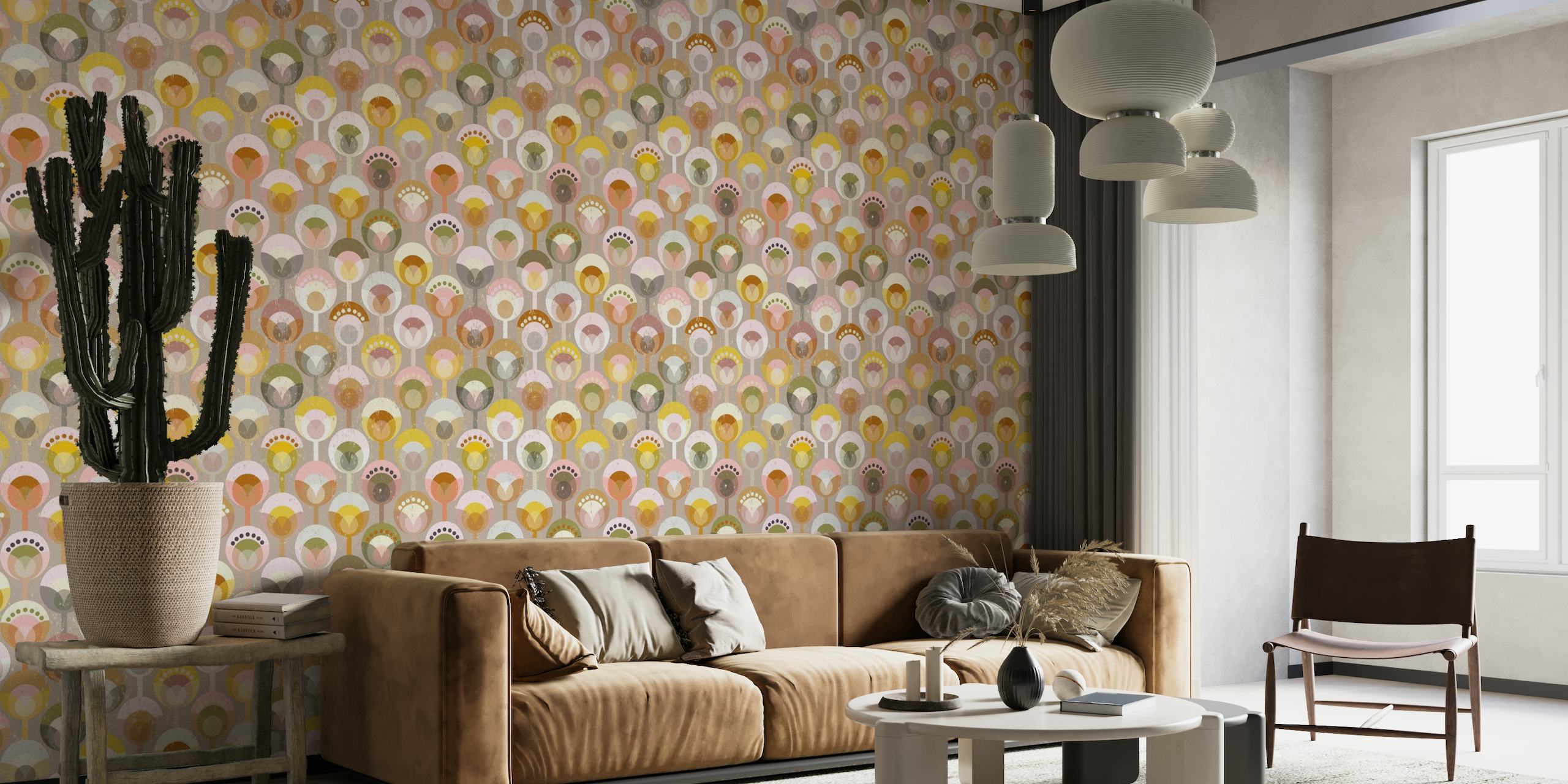 Geometric flowers earthy tones wallpaper