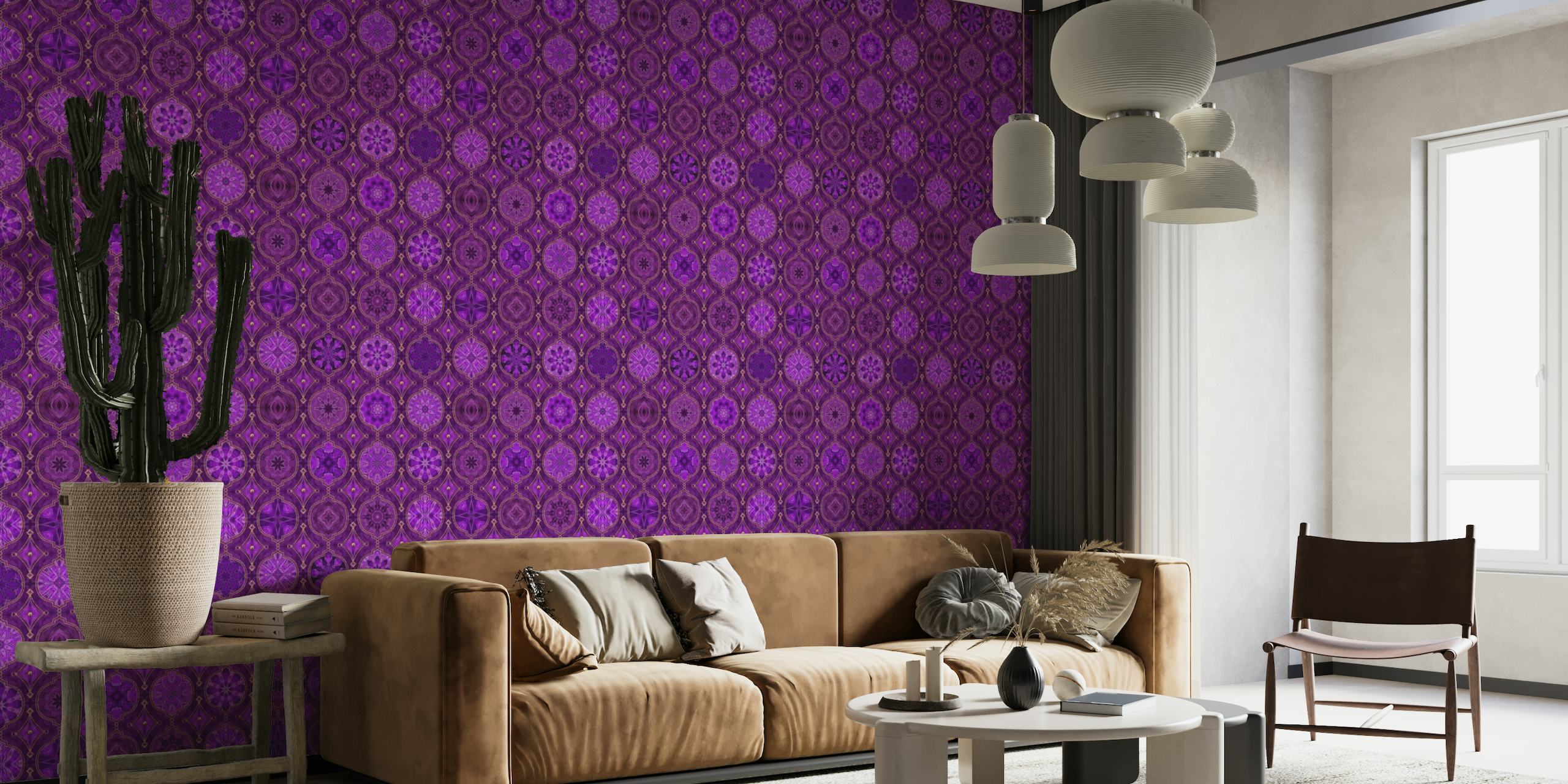 Treasures of Morocco Oriental Tile Design Fuchsia Purple Gold tapet