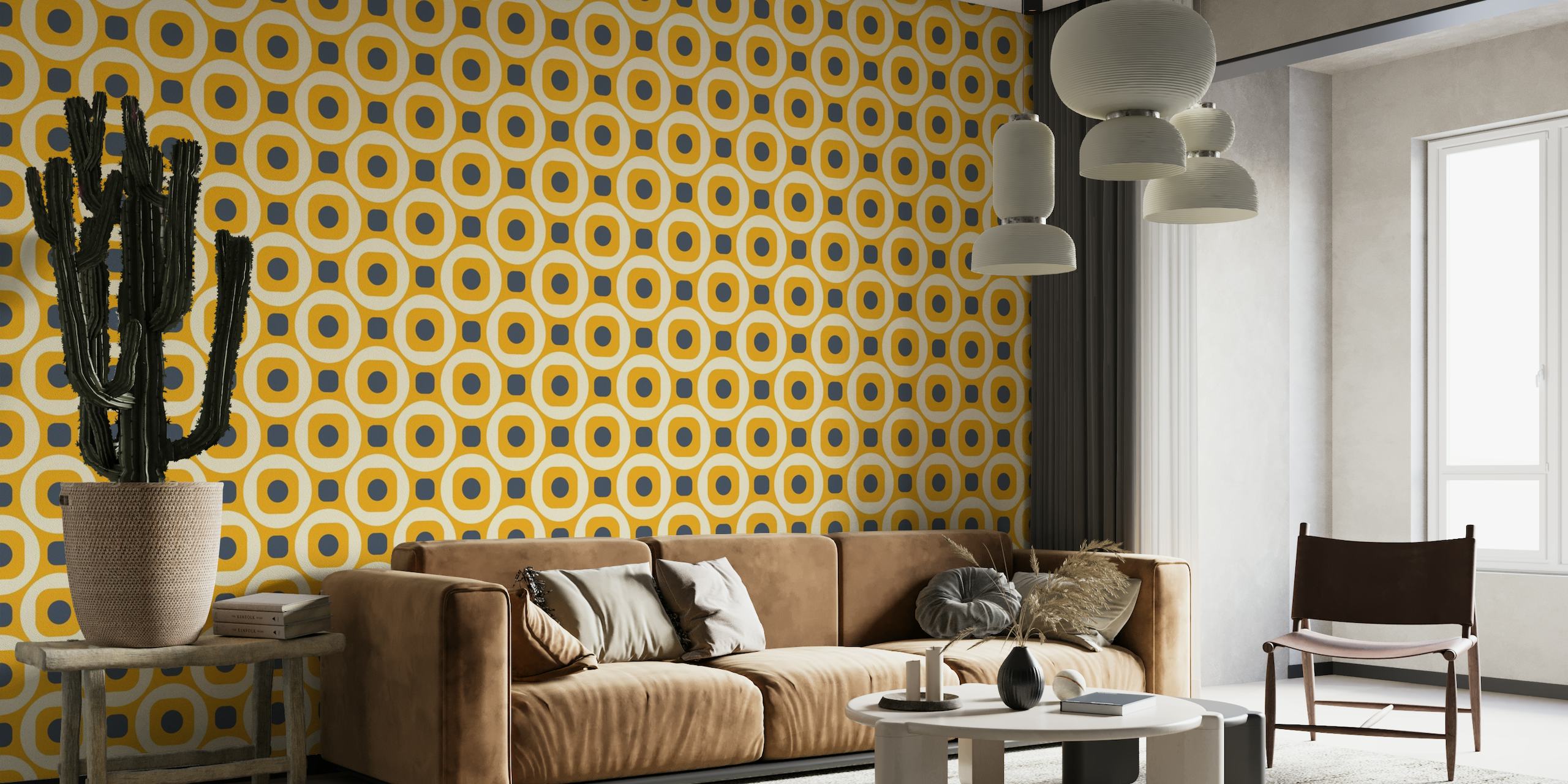 2522 J - retro geometric pattern, yellow papel de parede