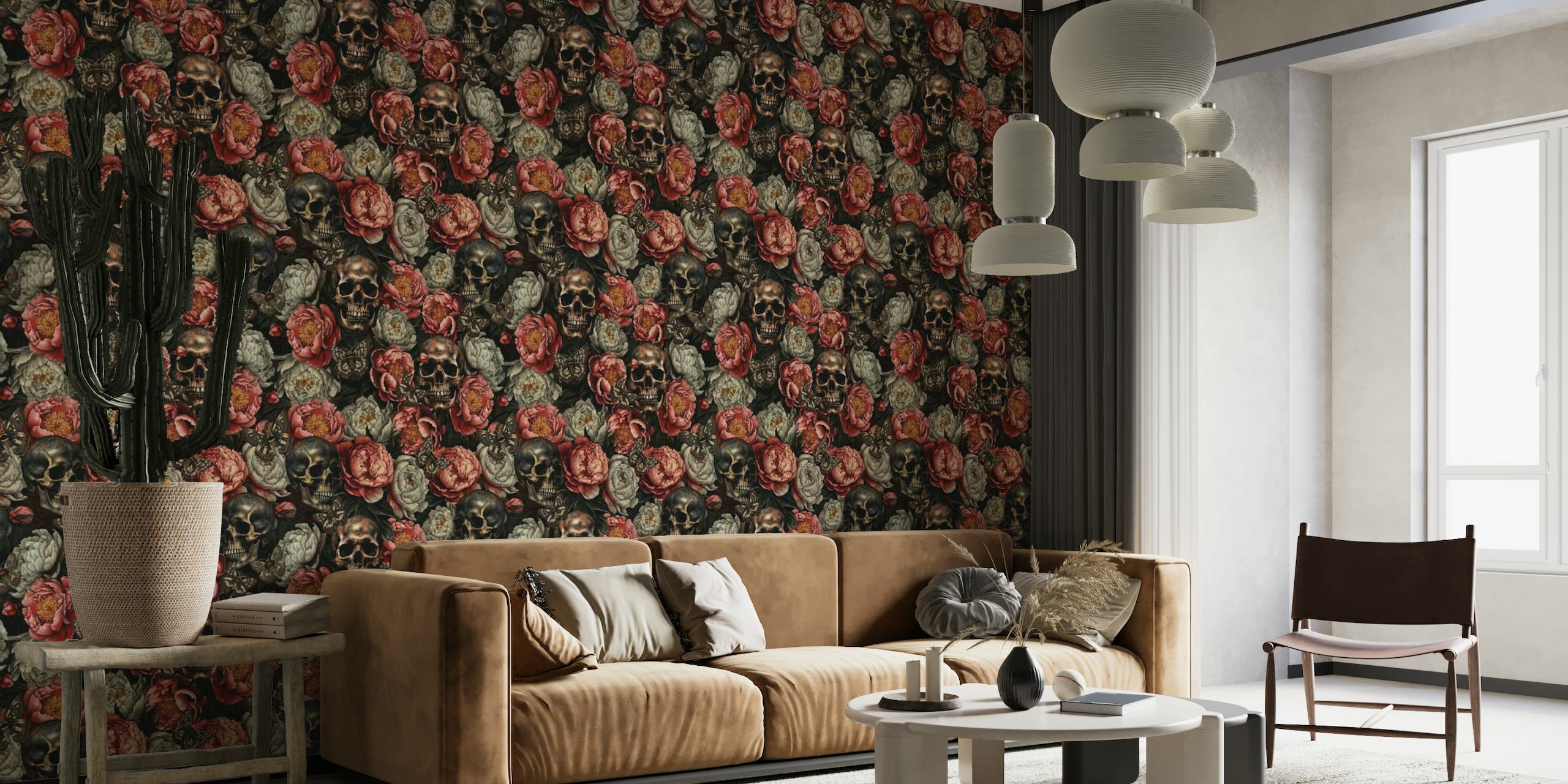 Baroque Moody Peonies And Mysterious Gothic Skulls Midnight Garden 1 wallpaper