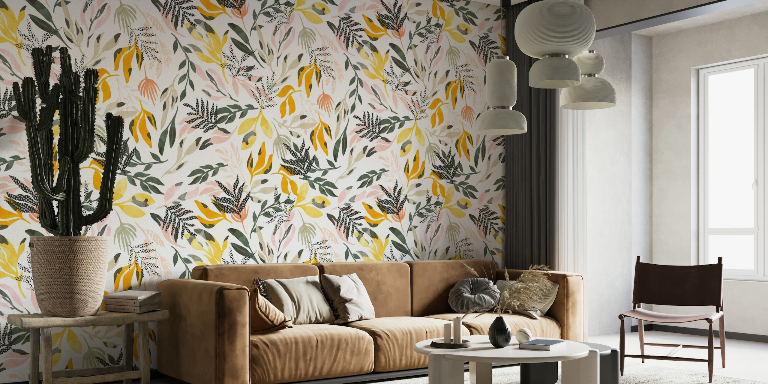 Colorful abstract wall mural with modern nature-inspired design