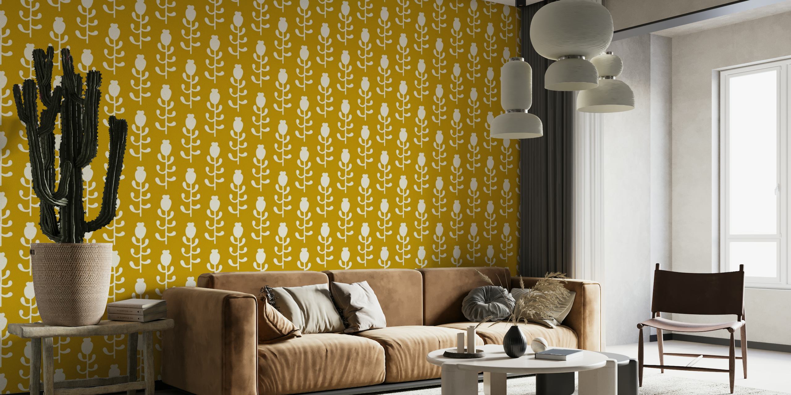 2569 - floral pattern, mustard yellow behang
