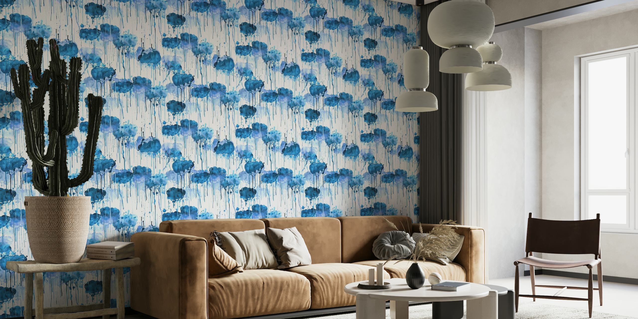 Raining Clouds Electric Blue wallpaper
