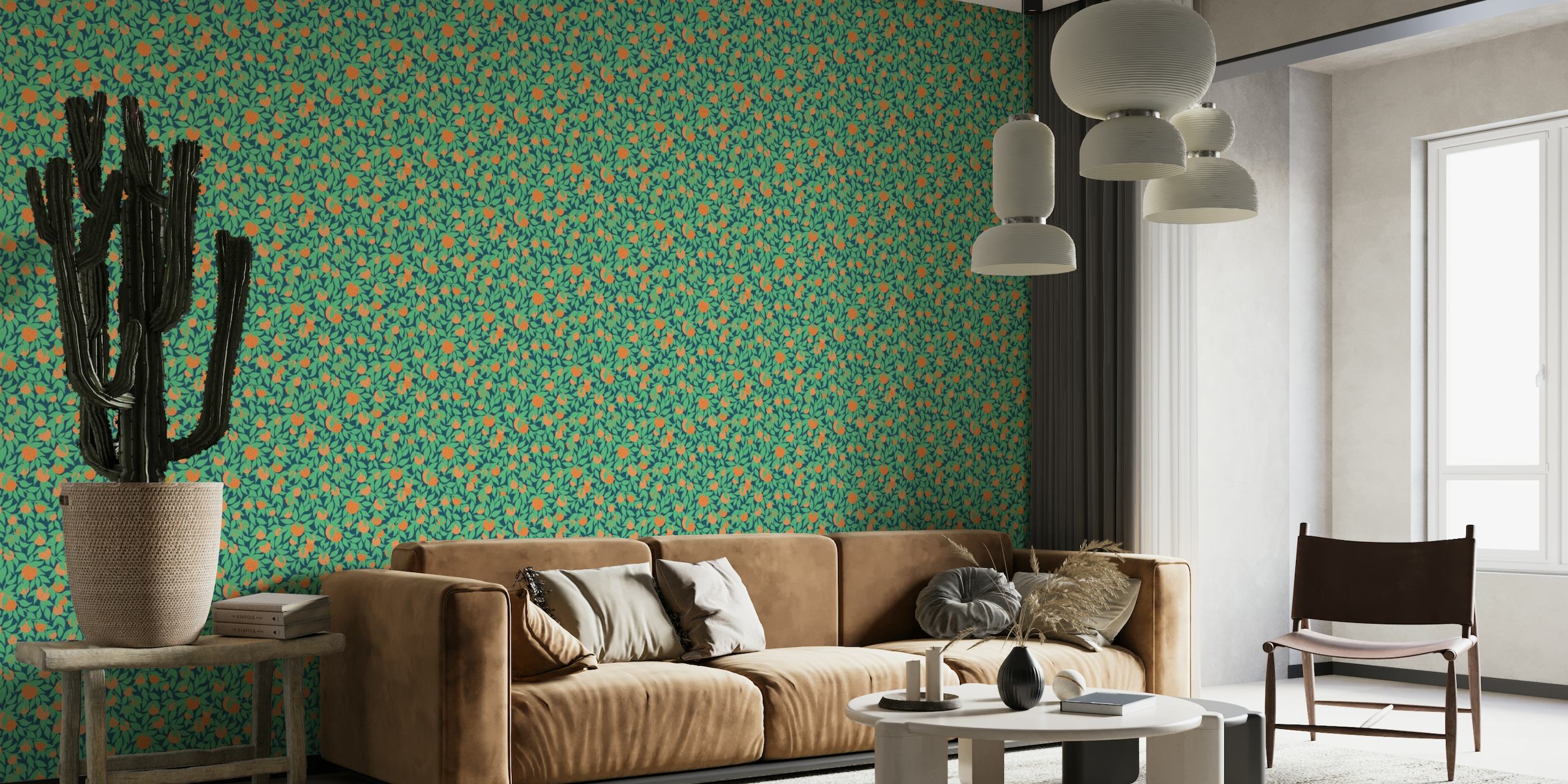 Oranges and Leaves on Navy Pattern wallpaper