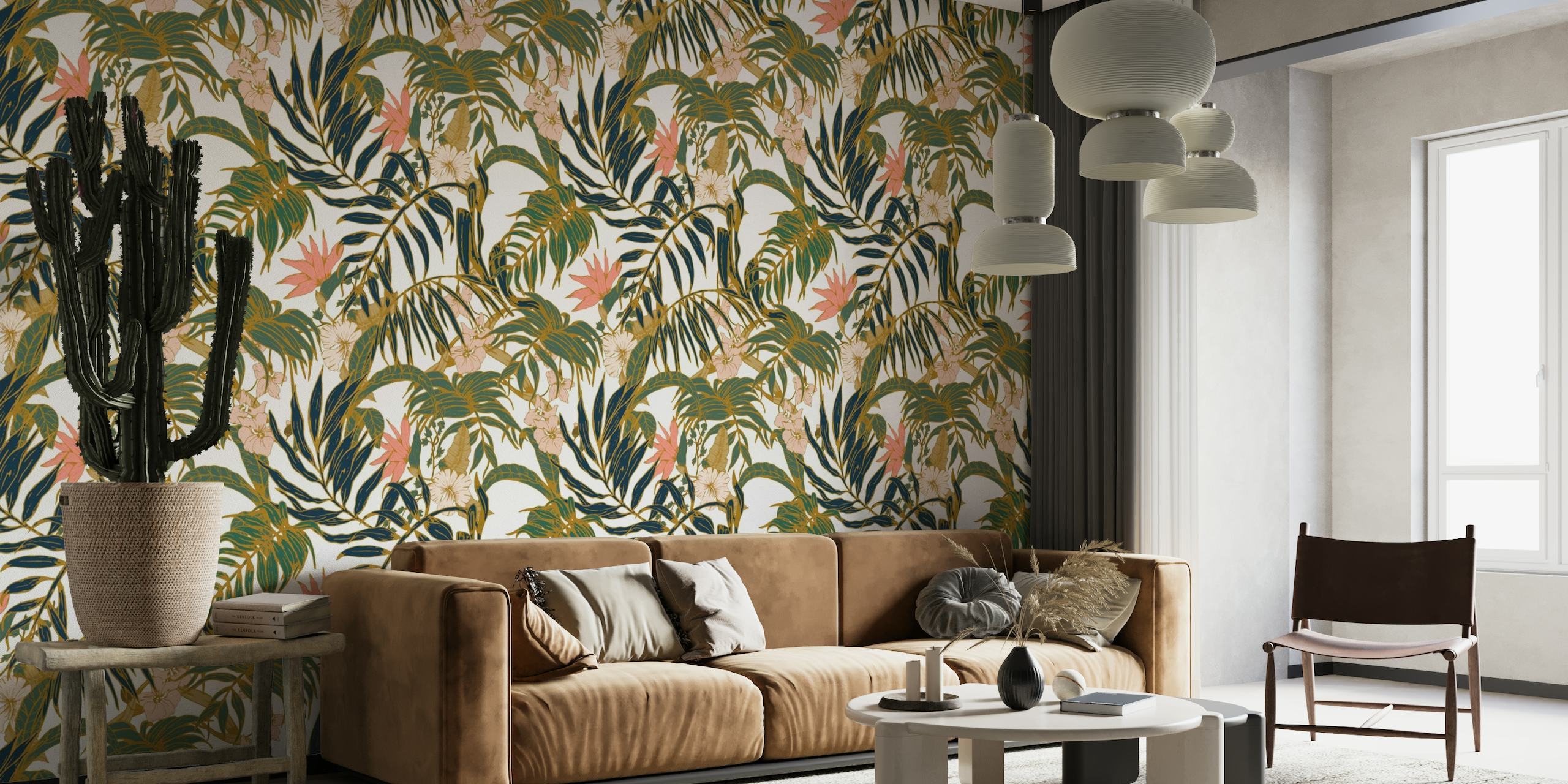 Flowered jungle pattern wallpaper