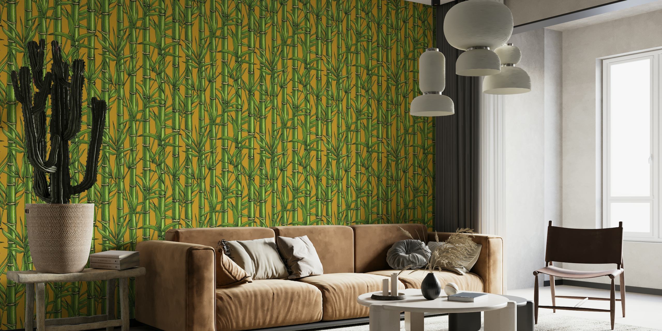 Bamboo forest on mustard wallpaper
