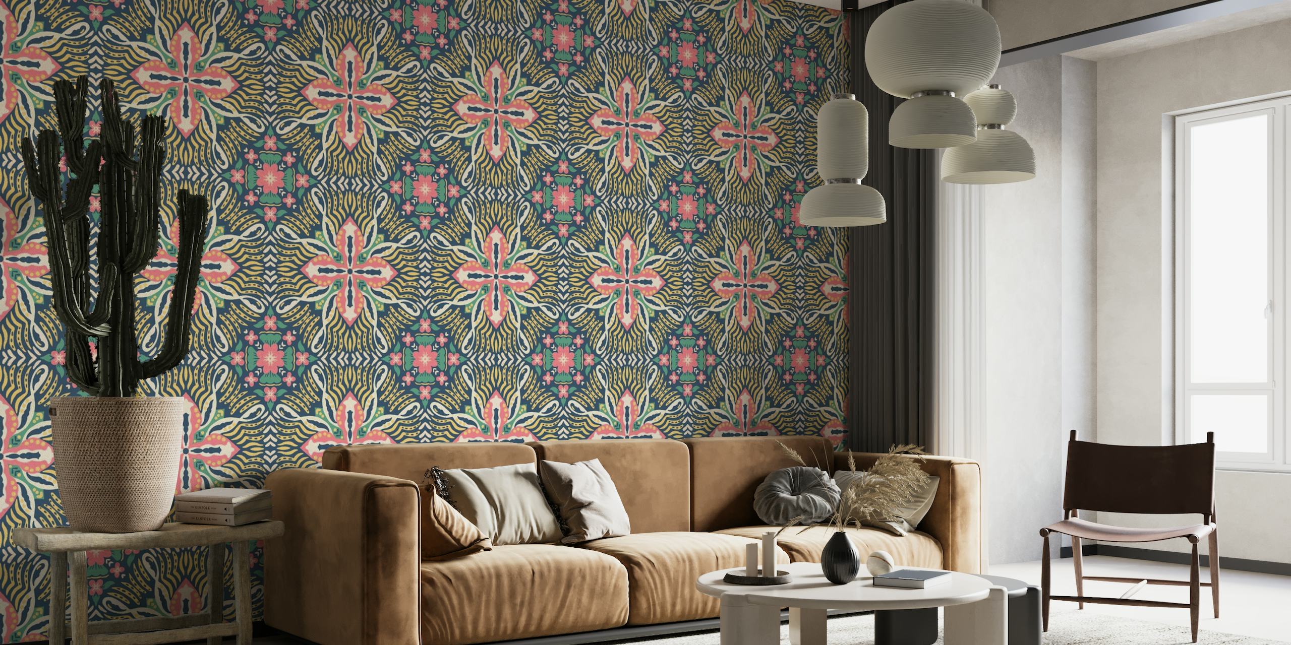 Colourful, symmetric pattern with a playful roller coaster theme for wall mural